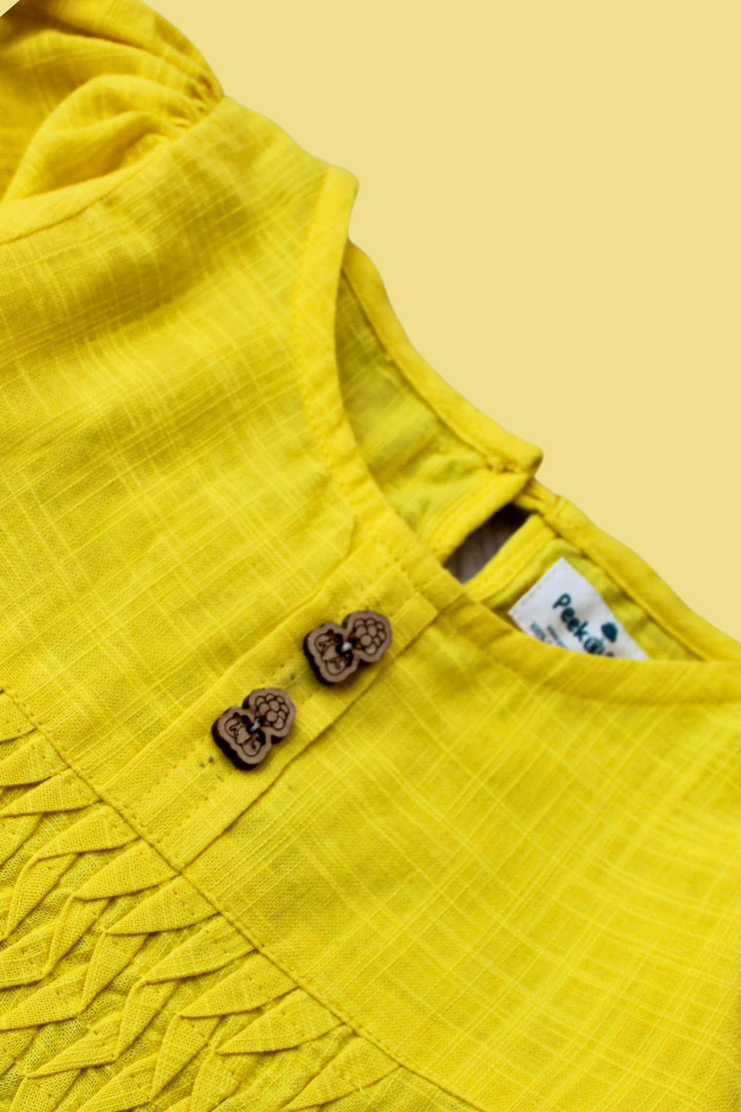 Girls Summer Cotton Dress with Pintuck Detailing - Yellow - Peekaaboo Kids - Below 1000, Dress, Girls