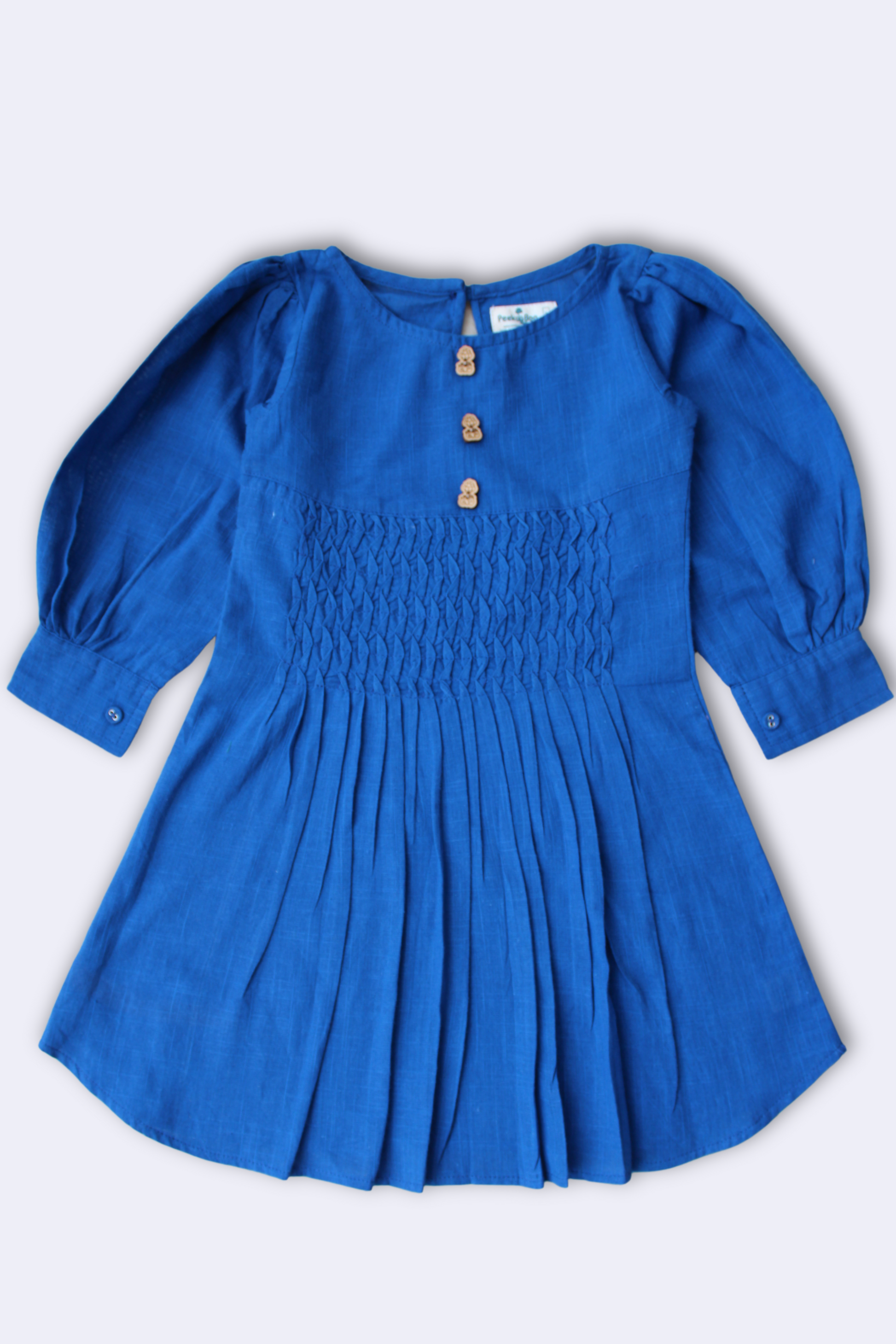 Girls Summer Cotton Dress with Pintuck Detailing & Balloon Sleeves - Peekaaboo Kids - Below 1000, Dress, Girls