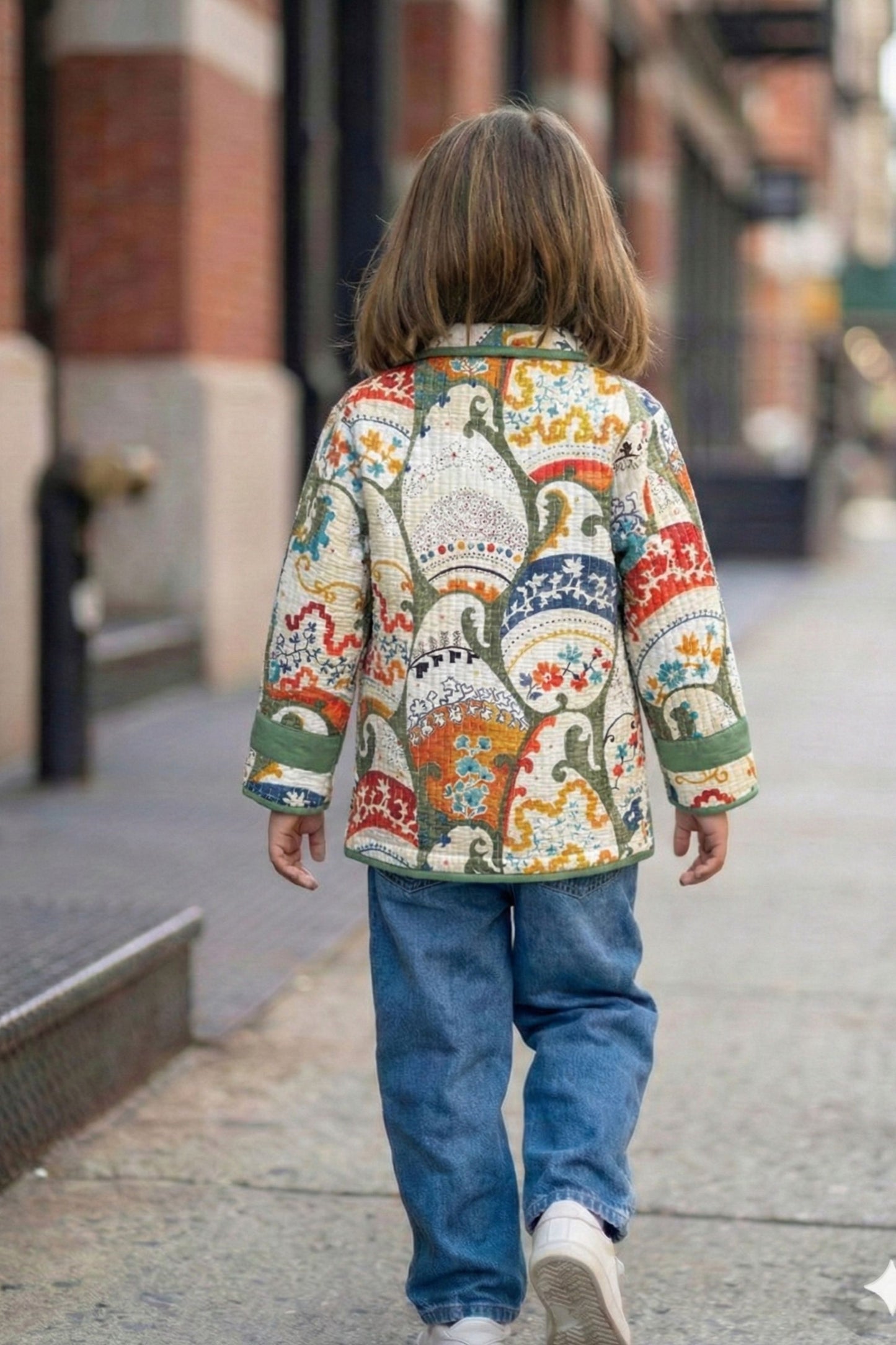 Girls Pure Cotton Printed Quilted Warm Jacket - White