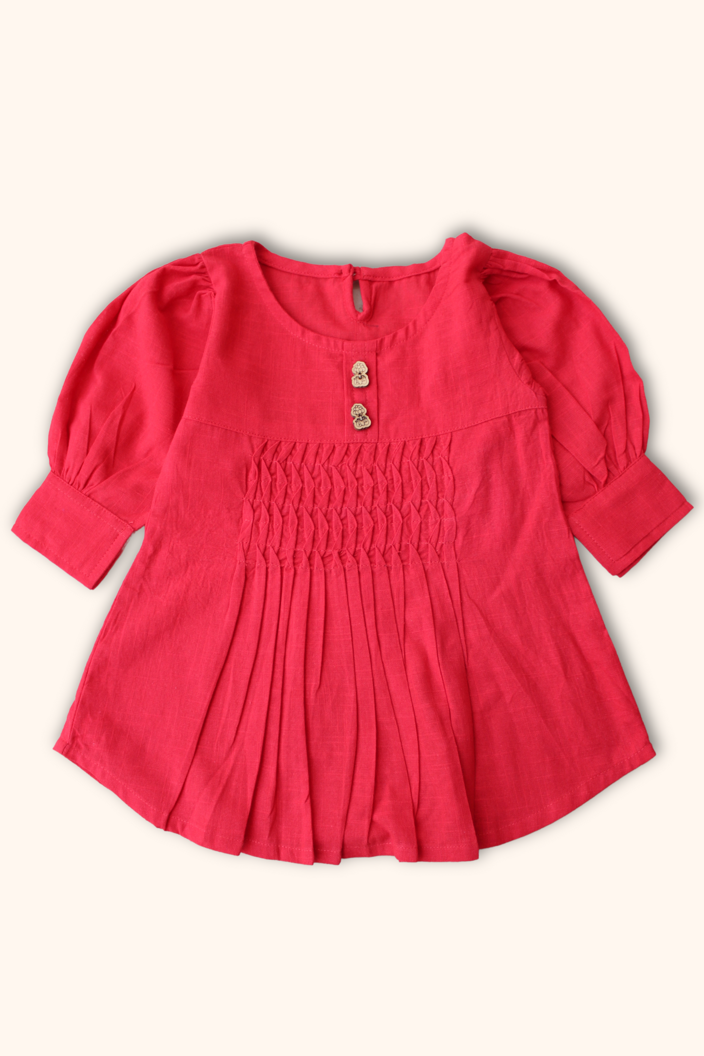 Girls Summer Cotton Dress with Pintuck Detailing - Red - Peekaaboo Kids - Below 1000, Dress, Girls