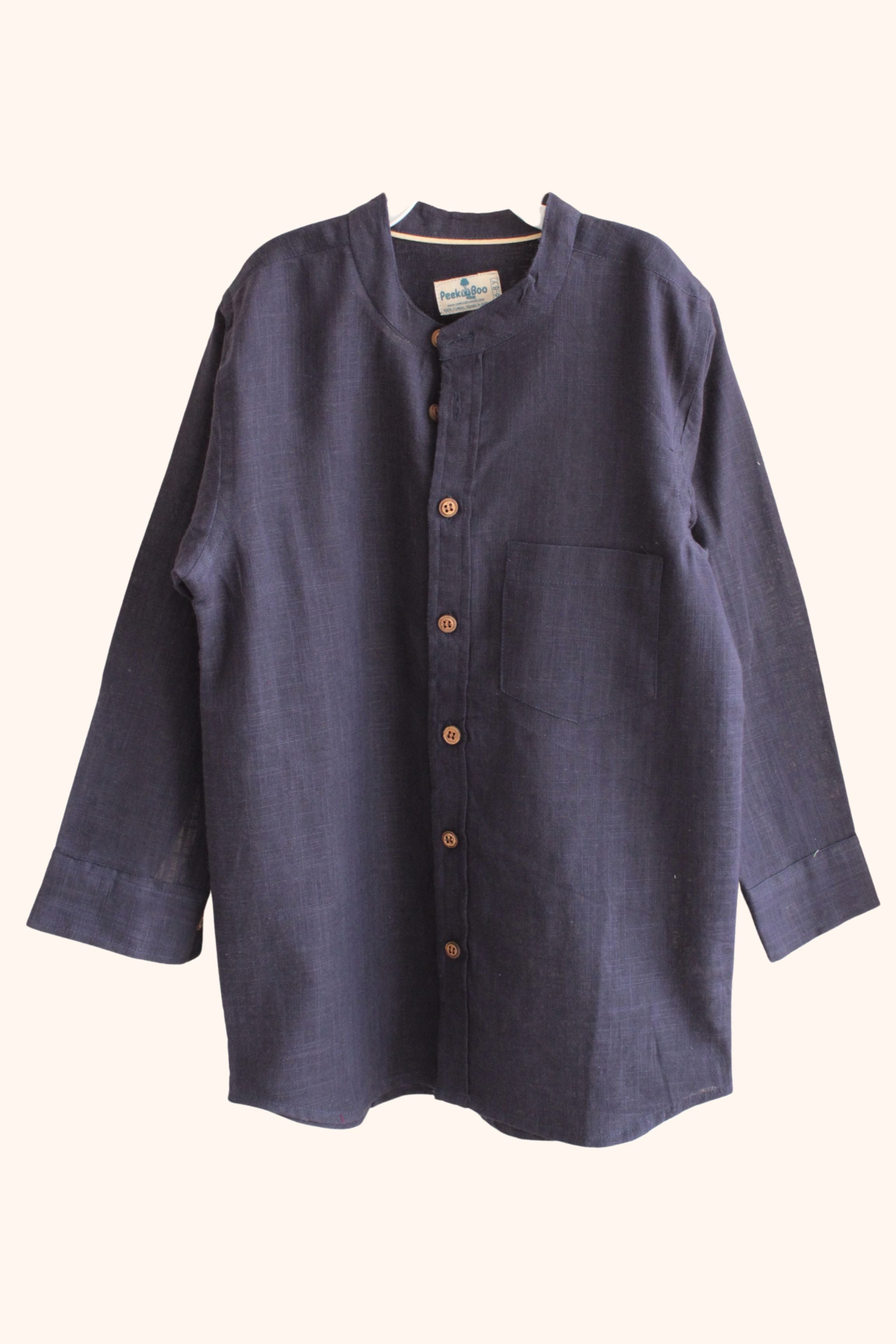 Boys Pure Cotton Shirt - Navy Blue