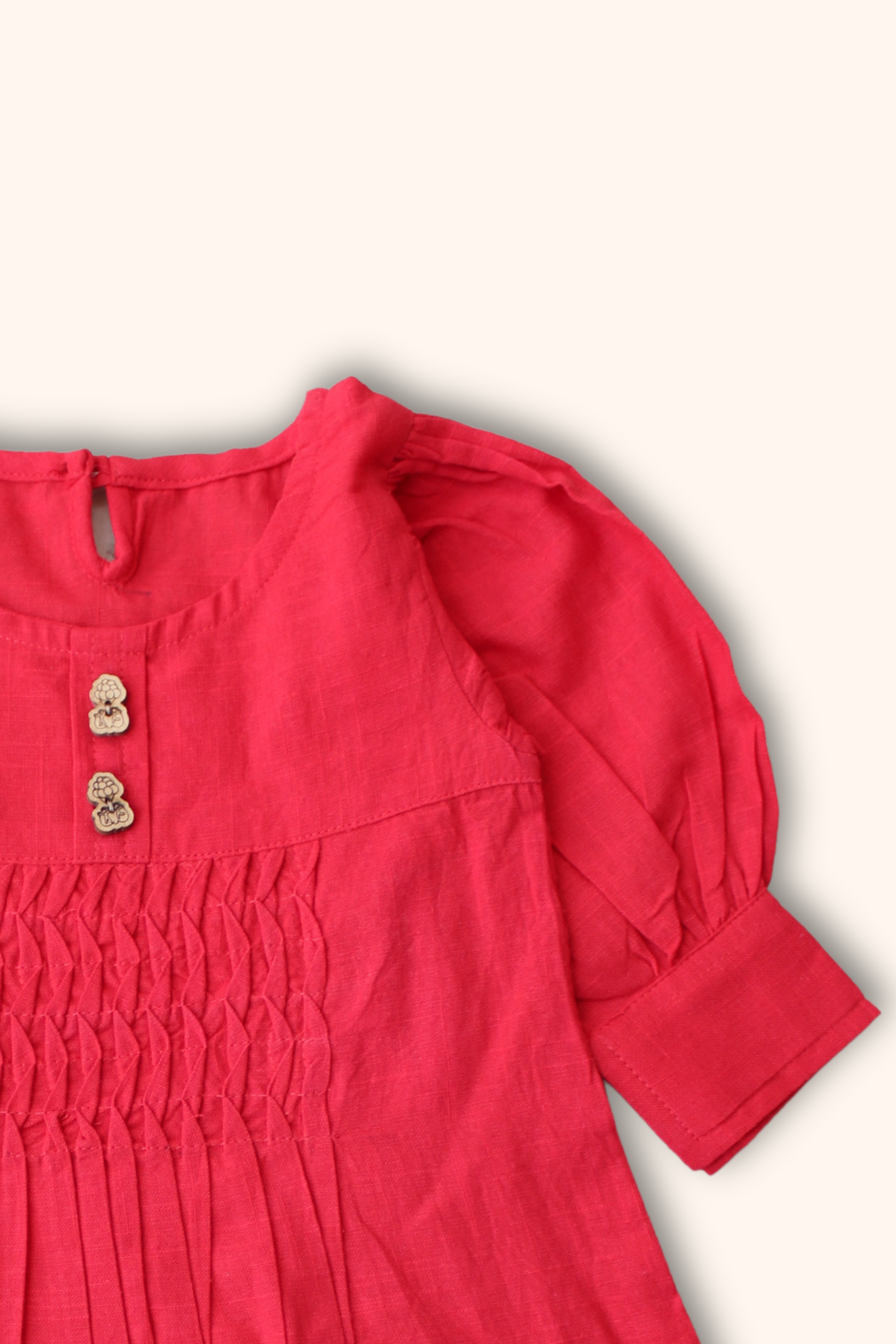 Girls Summer Cotton Dress with Pintuck Detailing - Red - Peekaaboo Kids - Below 1000, Dress, Girls