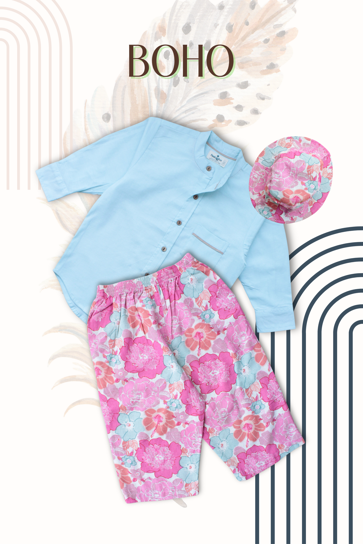 Boys Boho Resort Wear Set - White & Skyblue