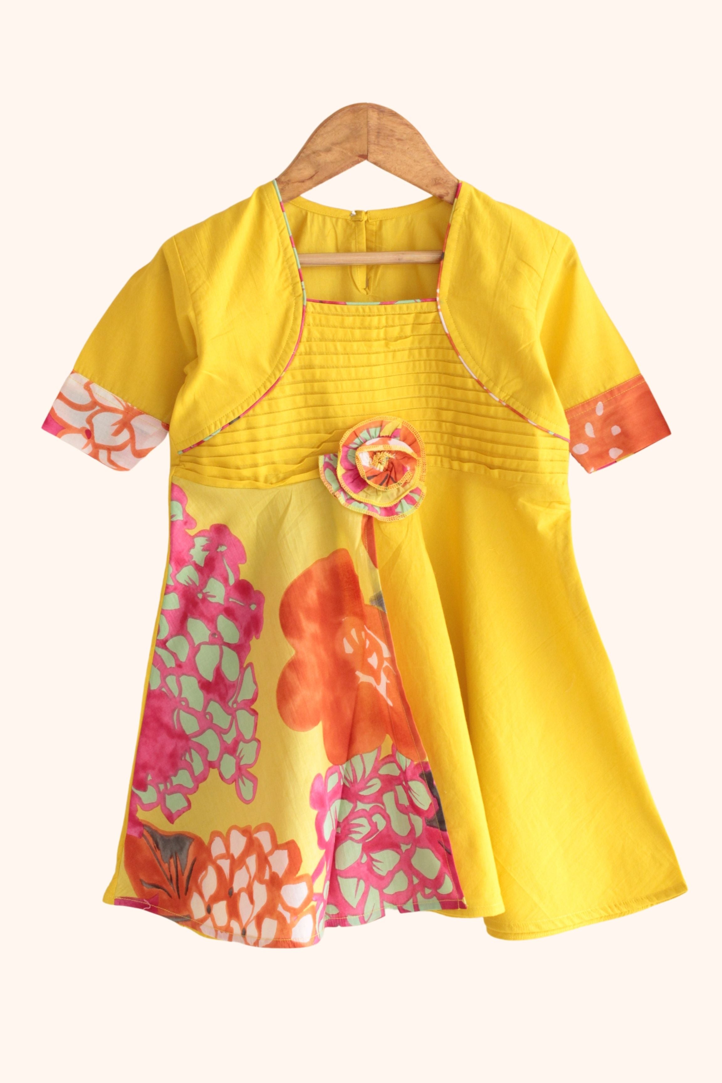 Girls Carnival Pure Cotton asymmetrical dress - Yellow