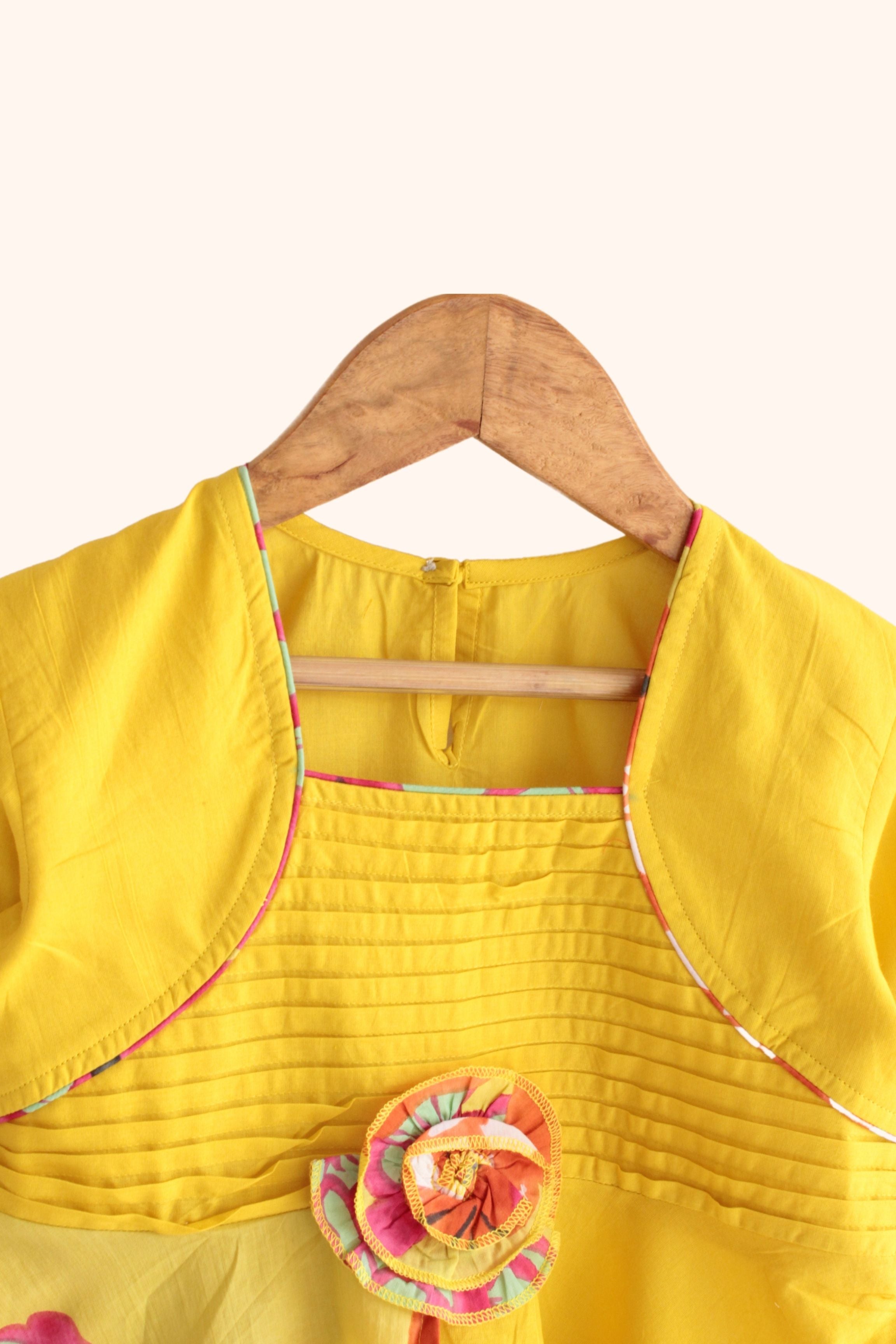 Girls Carnival Pure Cotton asymmetrical dress - Yellow