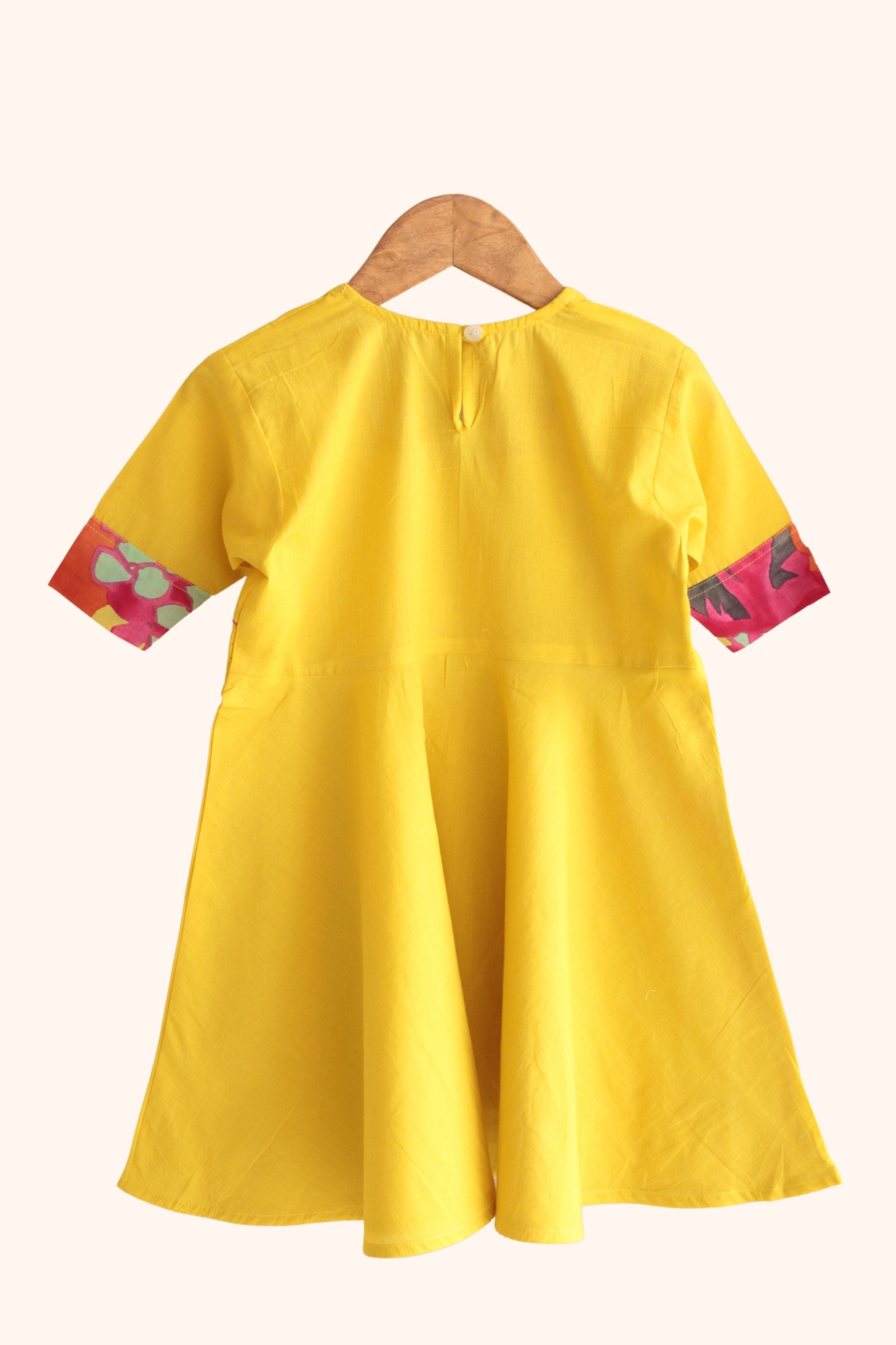 Girls Carnival Pure Cotton asymmetrical dress - Yellow