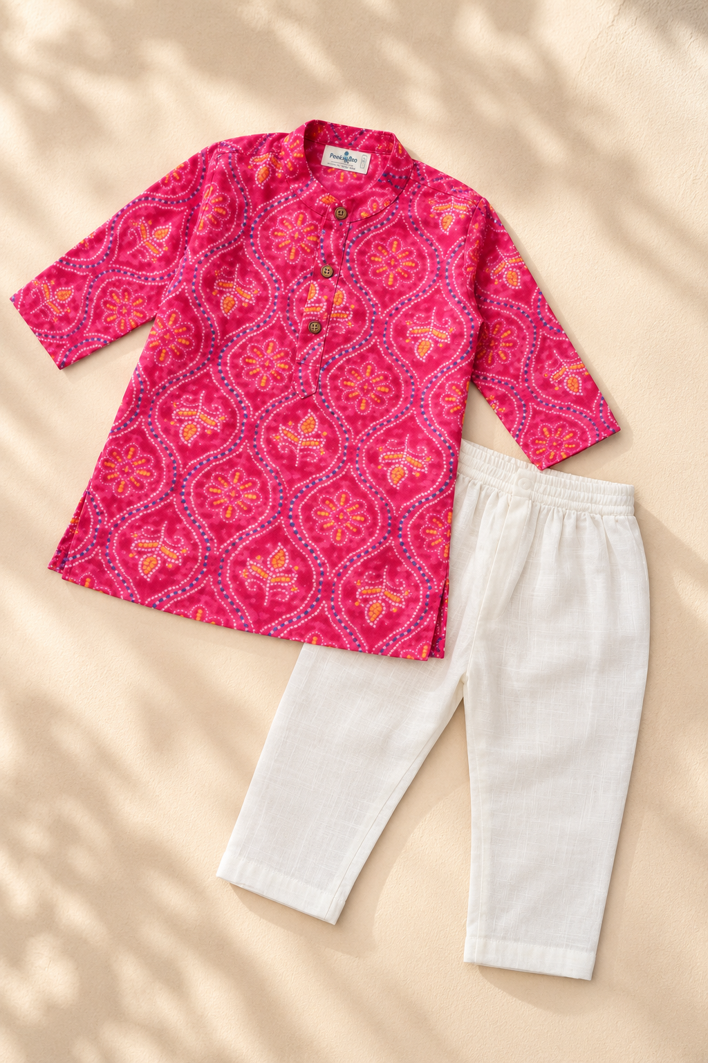Boys Saavan Pure Cotton Ethnic Clothing set - Pink Bandhej