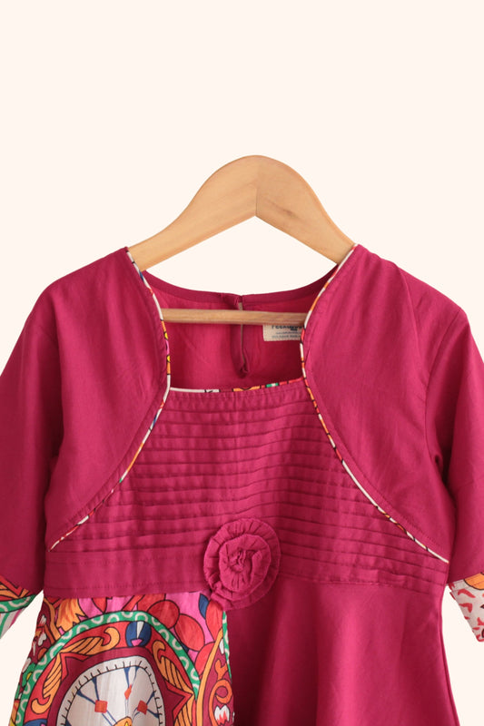 Girls Carnival Pure Cotton asymmetrical dress - Magenta