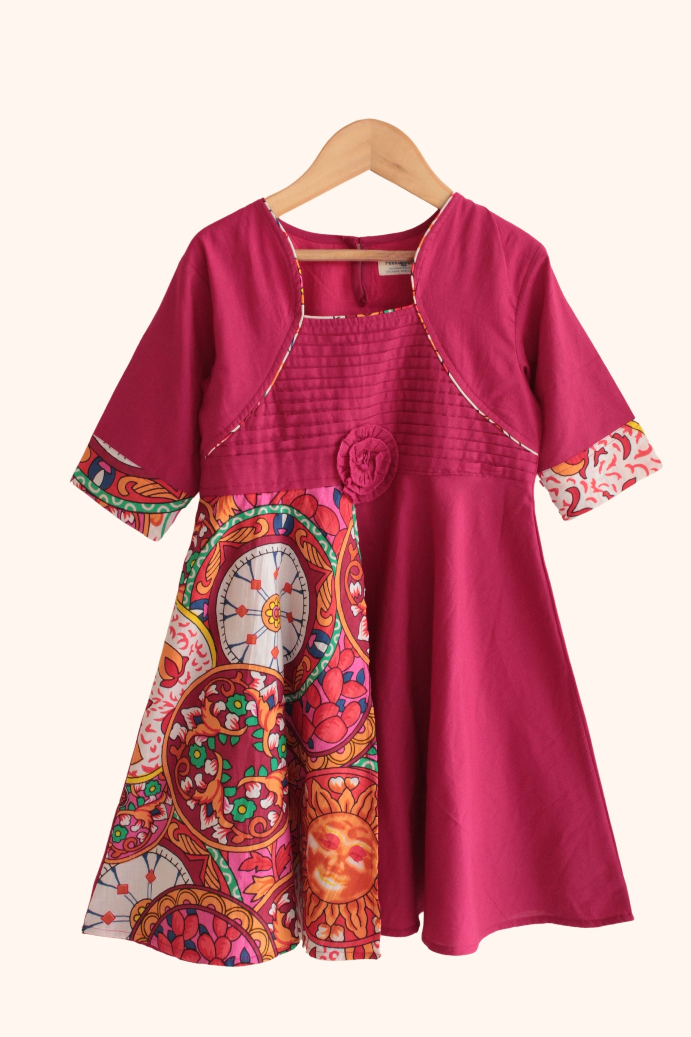 Girls Carnival Pure Cotton asymmetrical dress - Magenta
