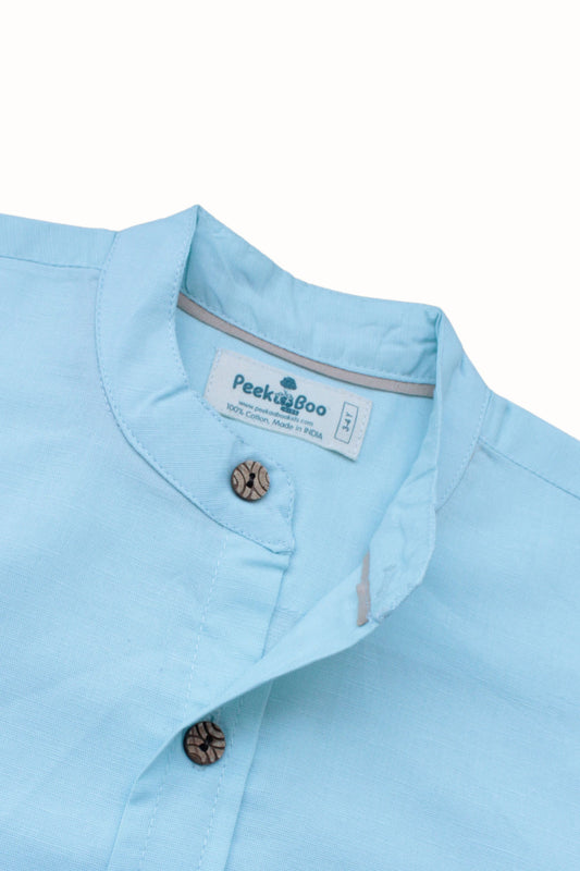 Boys Pure Linen Cotton Shirt - Sky Blue