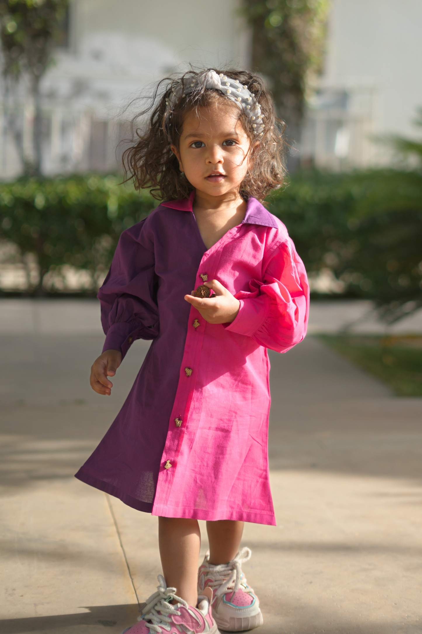 Girls Pure Cotton Color Block Dress with Collar - Pink & Purple - Peekaaboo Kids - Below 1000, Dress, Featured, Girls