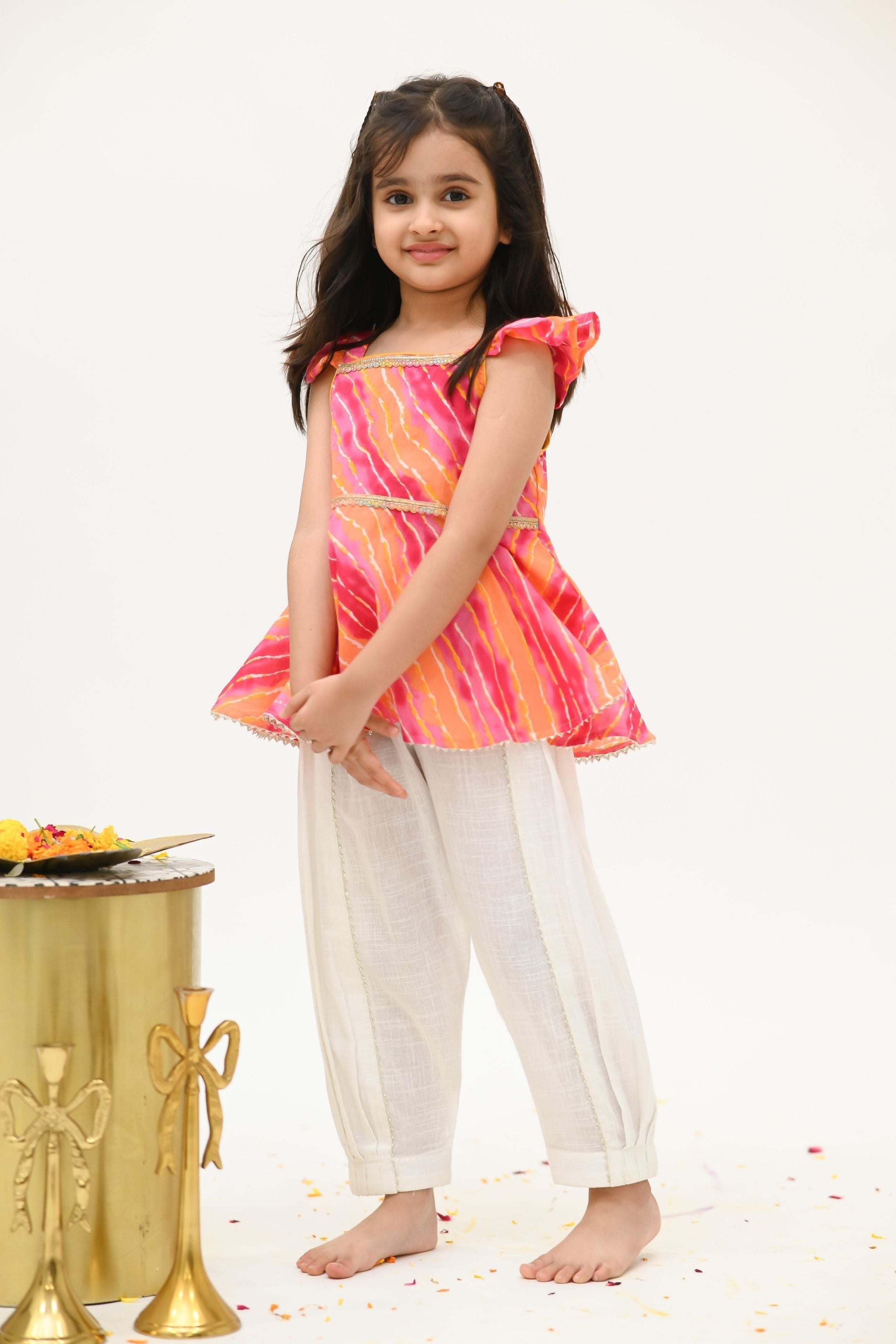 Girls Saavan 2.0 Pure Cotton Kurti Salwar & Dupatta Ethnic Clothing set - Pink Leheriya