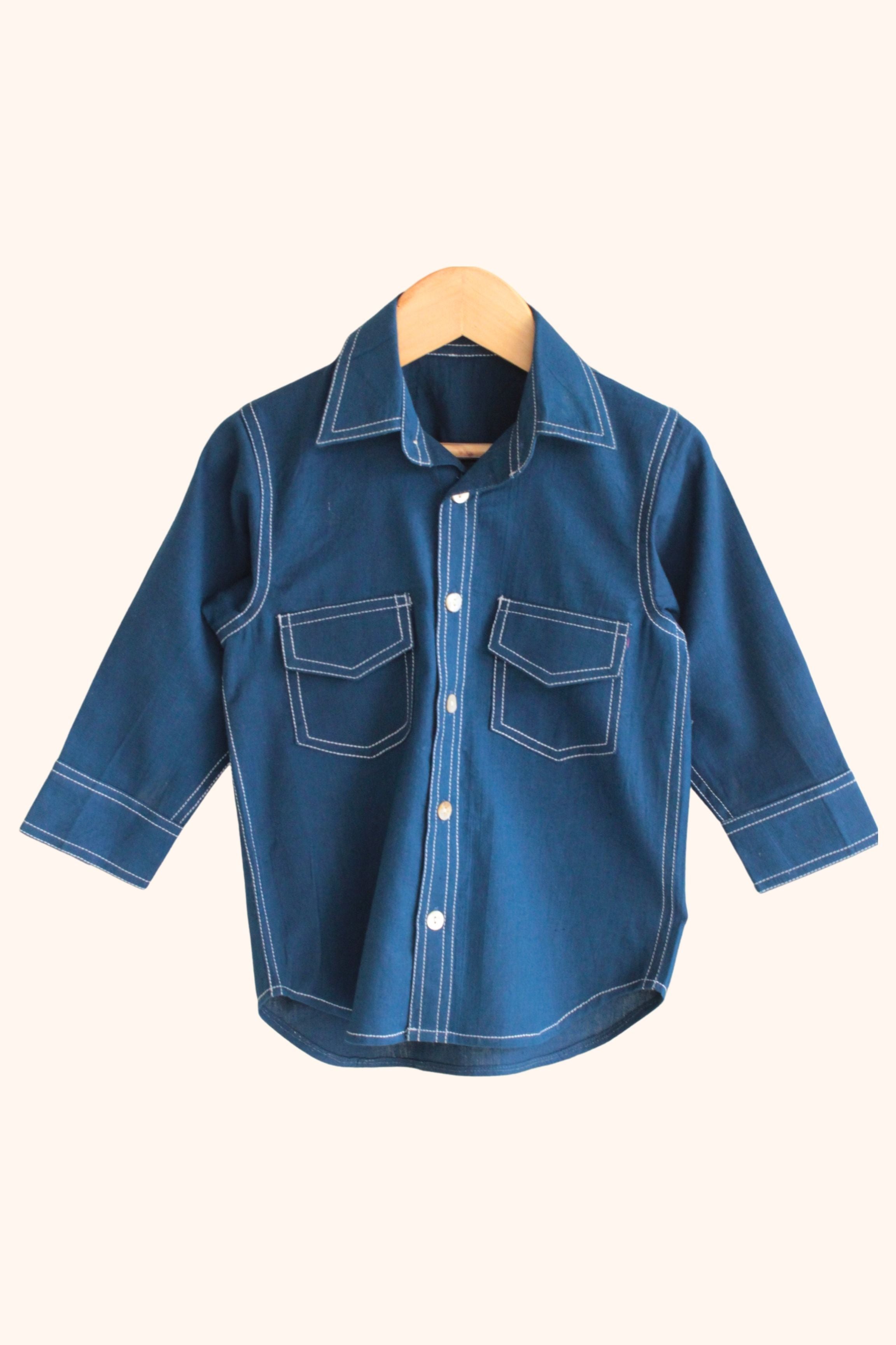 Boys Rebel Pure Cotton Shirt in denim style - Teal Blue