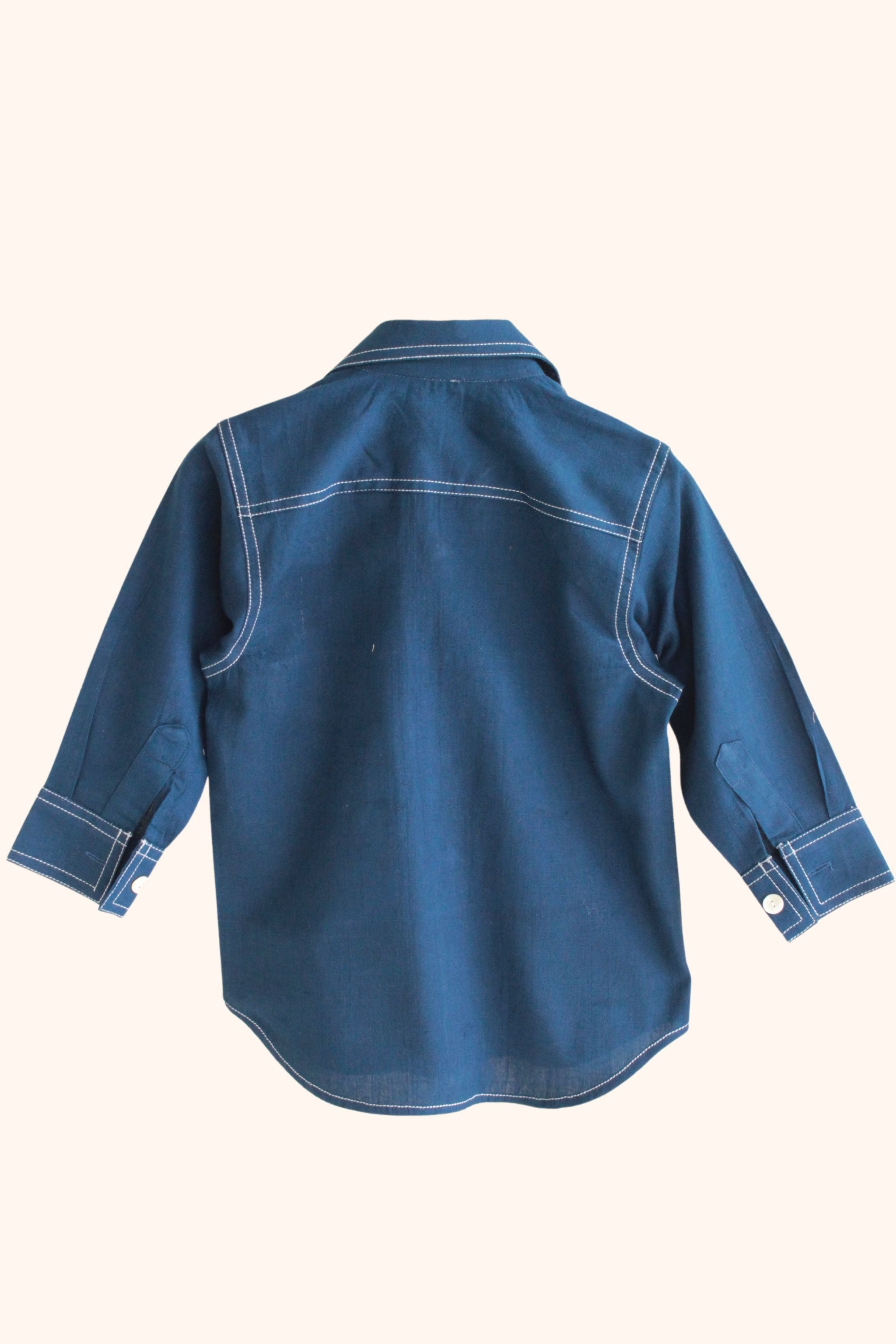 Boys Rebel Pure Cotton Shirt in denim style - Teal Blue
