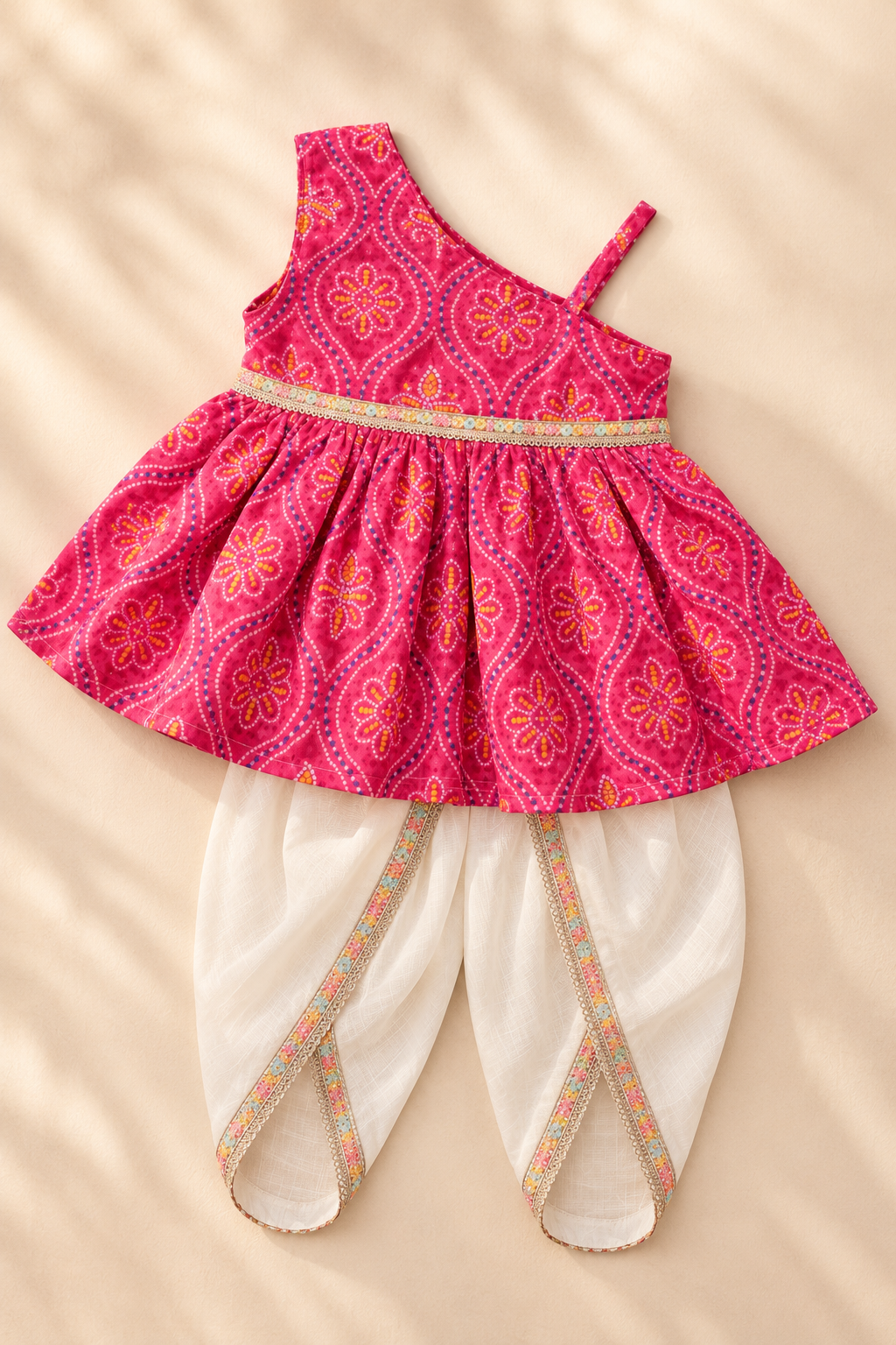 Girls Saavan Pure Cotton Ethnic Clothing set - Pink Bandhej