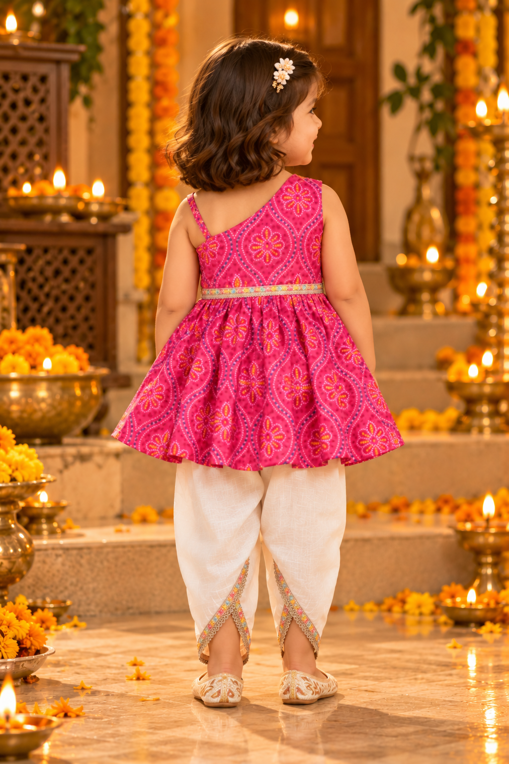 Girls Saavan Pure Cotton Ethnic Clothing set - Pink Bandhej