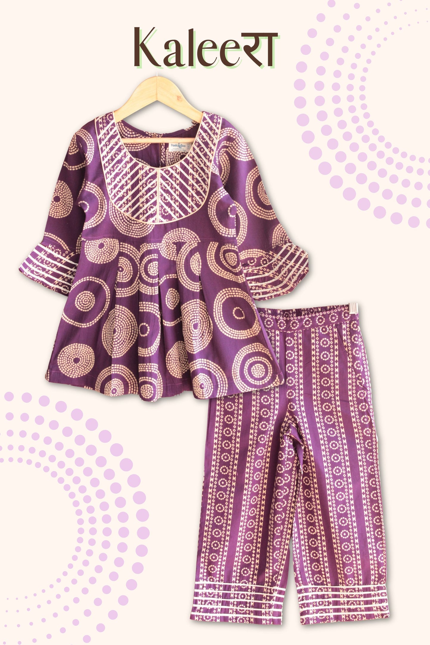 Girls Kaleera Pure Cotton Clothing Set - Purple / Red