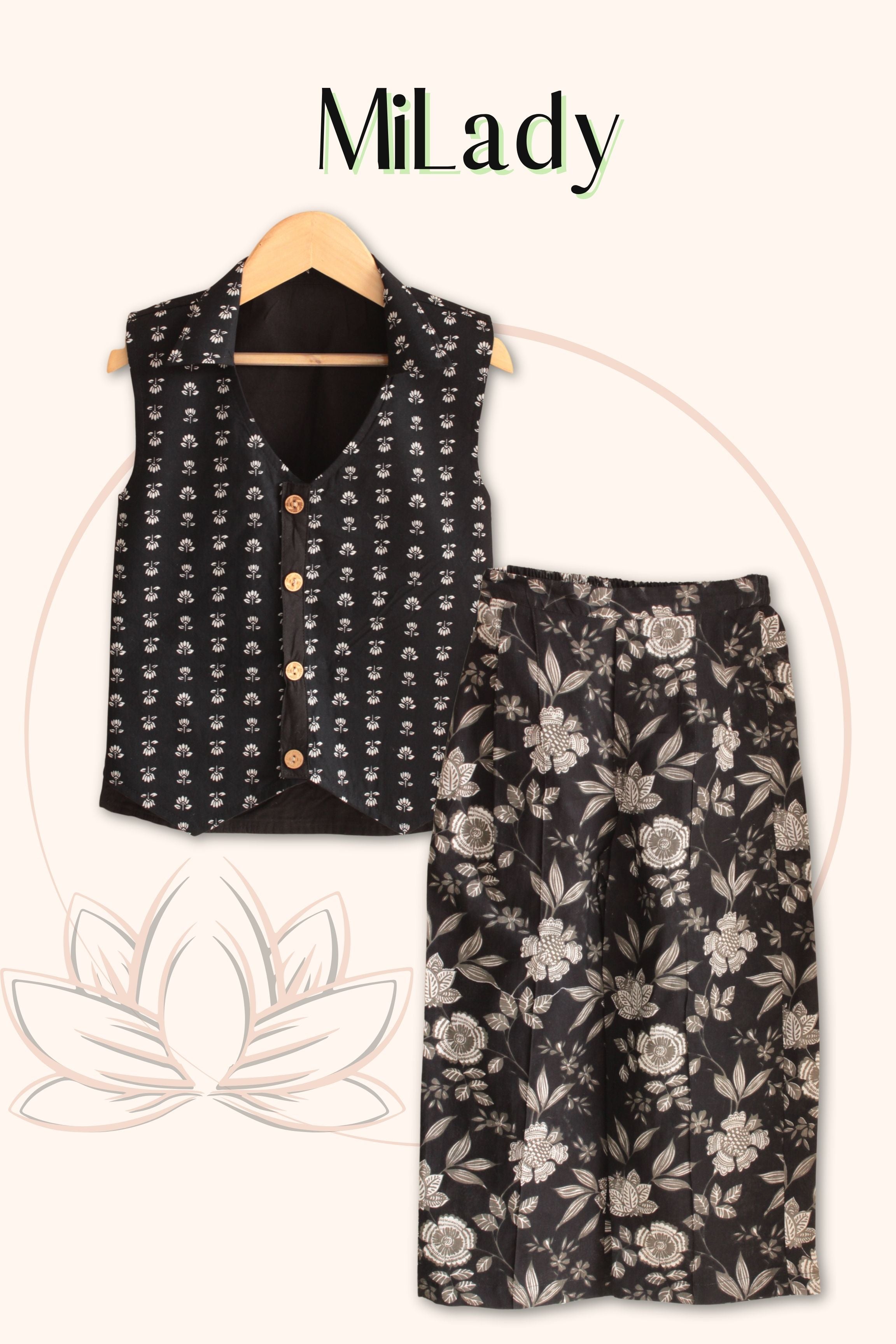 Girls MiLady Reversible Waist Coat and Pleated Pants set - Black / Red