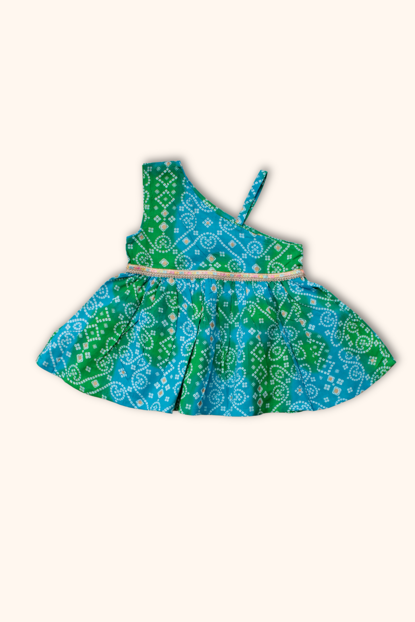 Girls Saavan Pure Cotton Ethnic Clothing set - Blue Green Bandhej