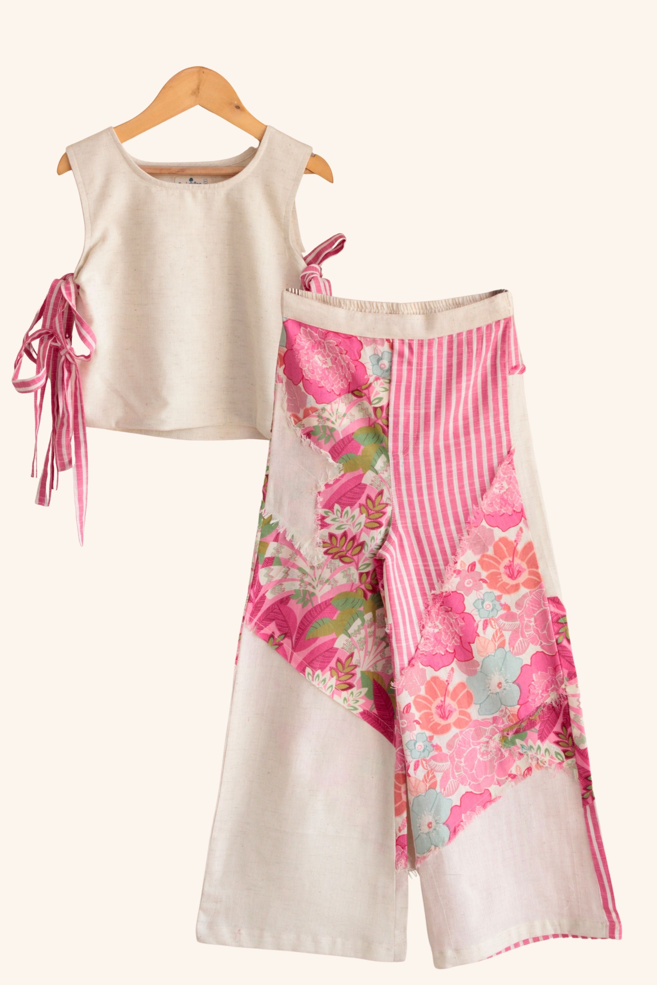 Girls Bloom & Stripe Patchwork Pure Cotton clothing set