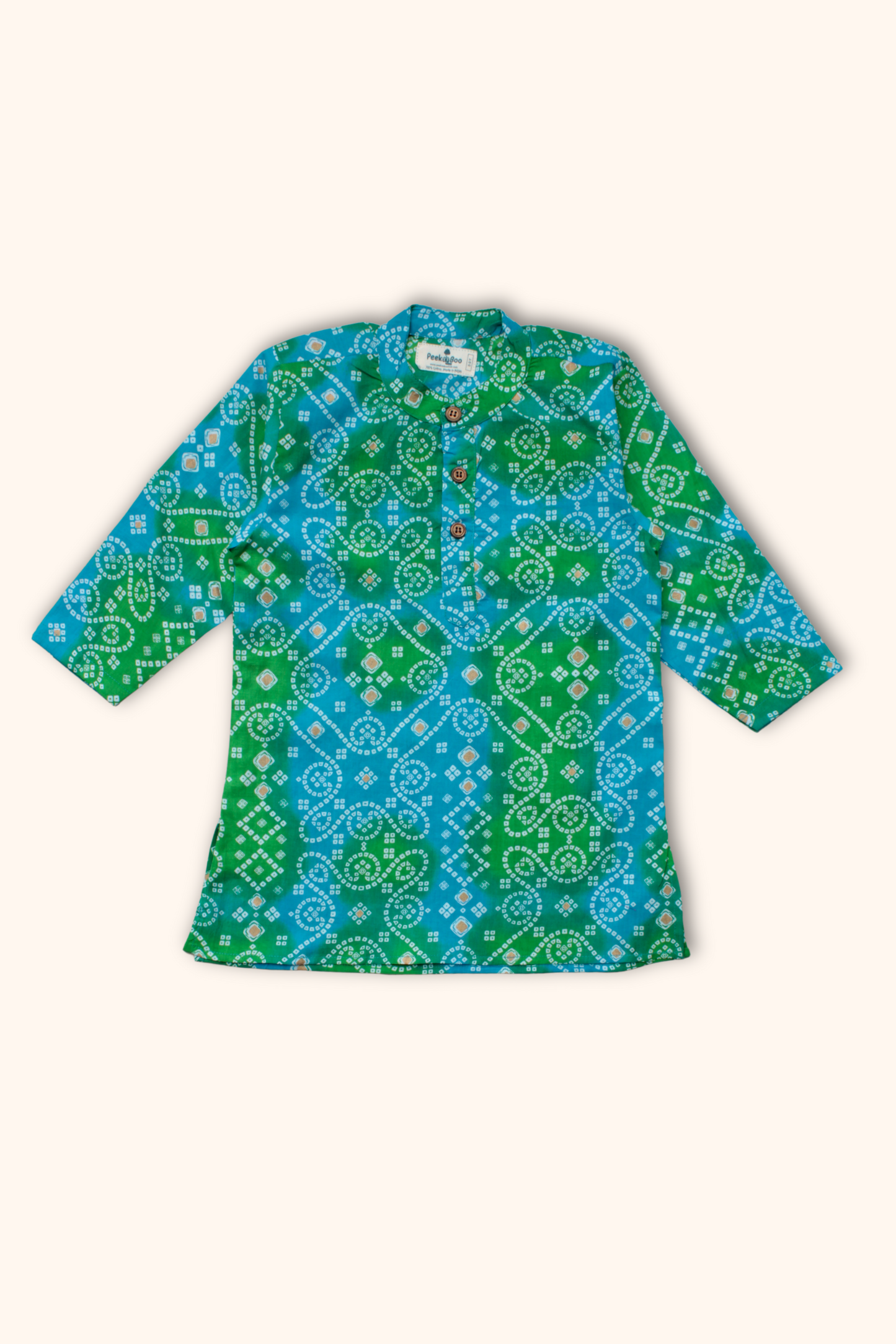 Boys Saavan Pure Cotton Ethnic Clothing set - Blue Green Bandhej