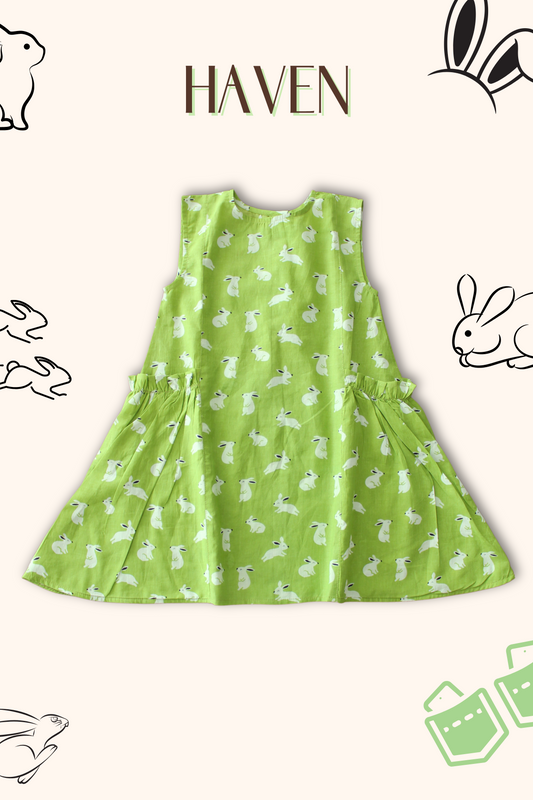 Girls Haven Summer Cotton Dress with long pockets - Green - Peekaaboo Kids - Below 1000, Dress, Girls