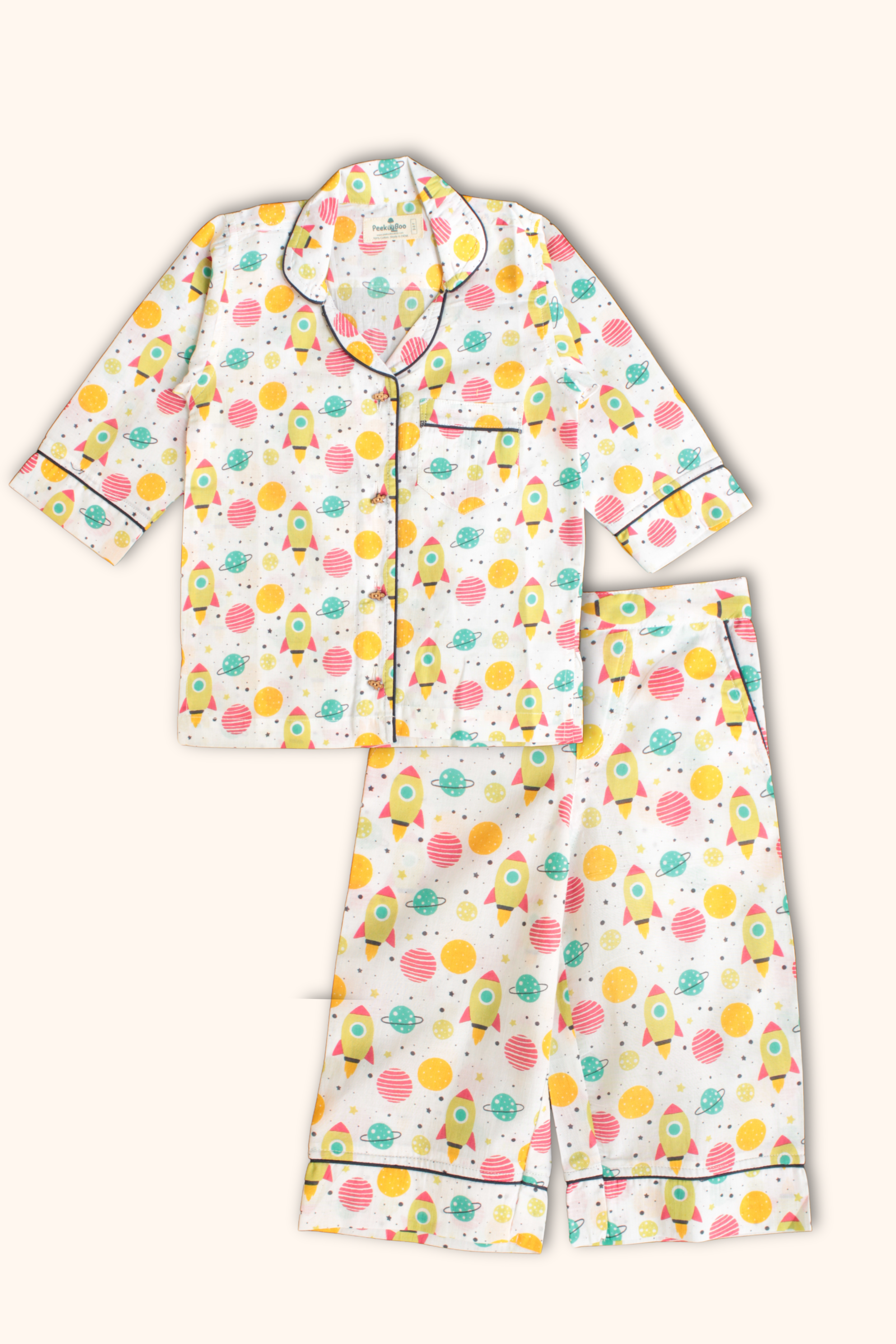 Pure Soft Cotton Printed Night Suit - Spaceship - Peekaaboo Kids - Below 1000, Boys, Clothing Set, Coord Set, Featured, Lounge wear, Loungewear