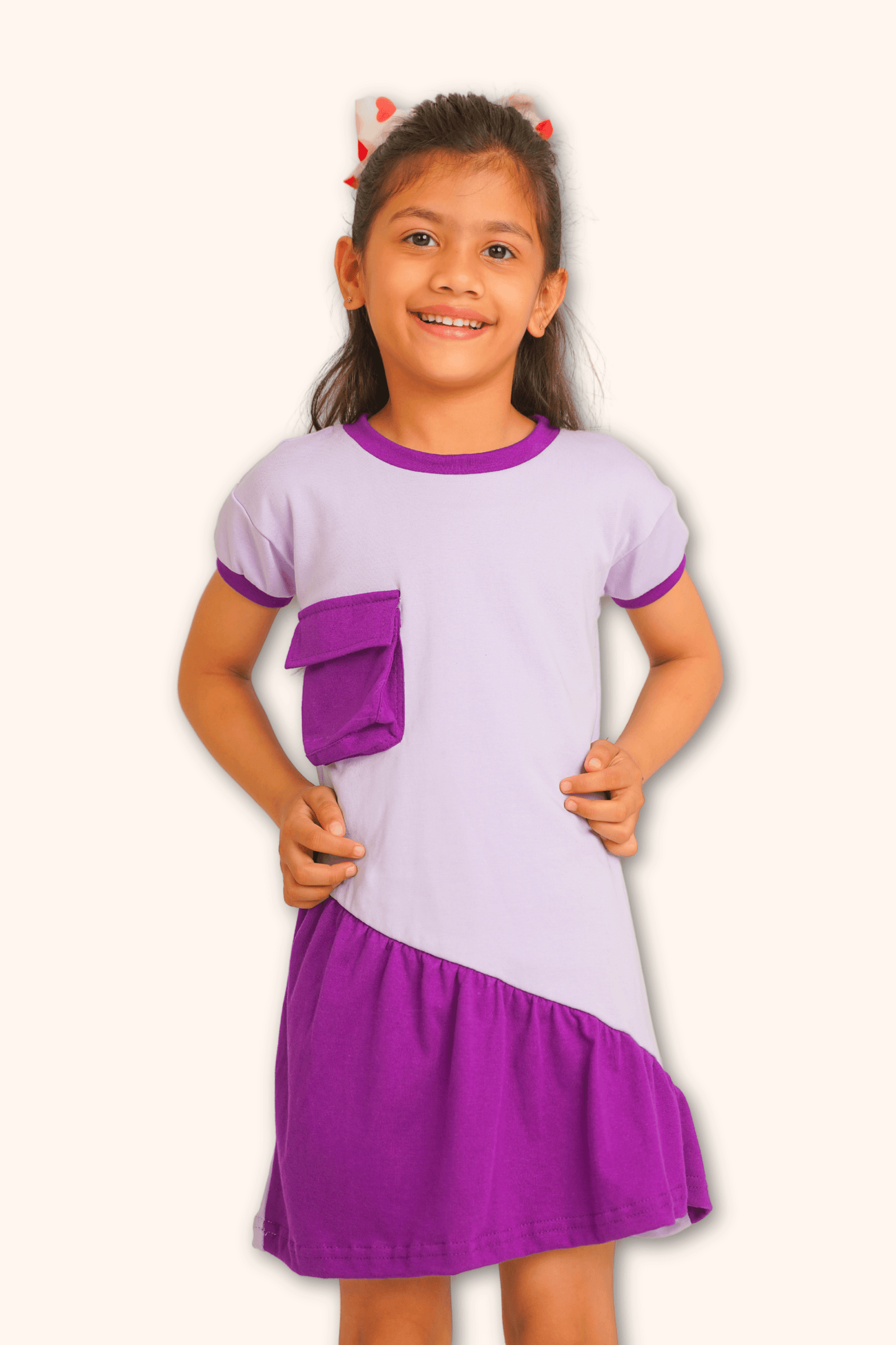 Girls 100% Cotton Knit Lavender Purple Dress with 3D pocket - Peekaaboo Kids - Below 1000, Dress, Girls