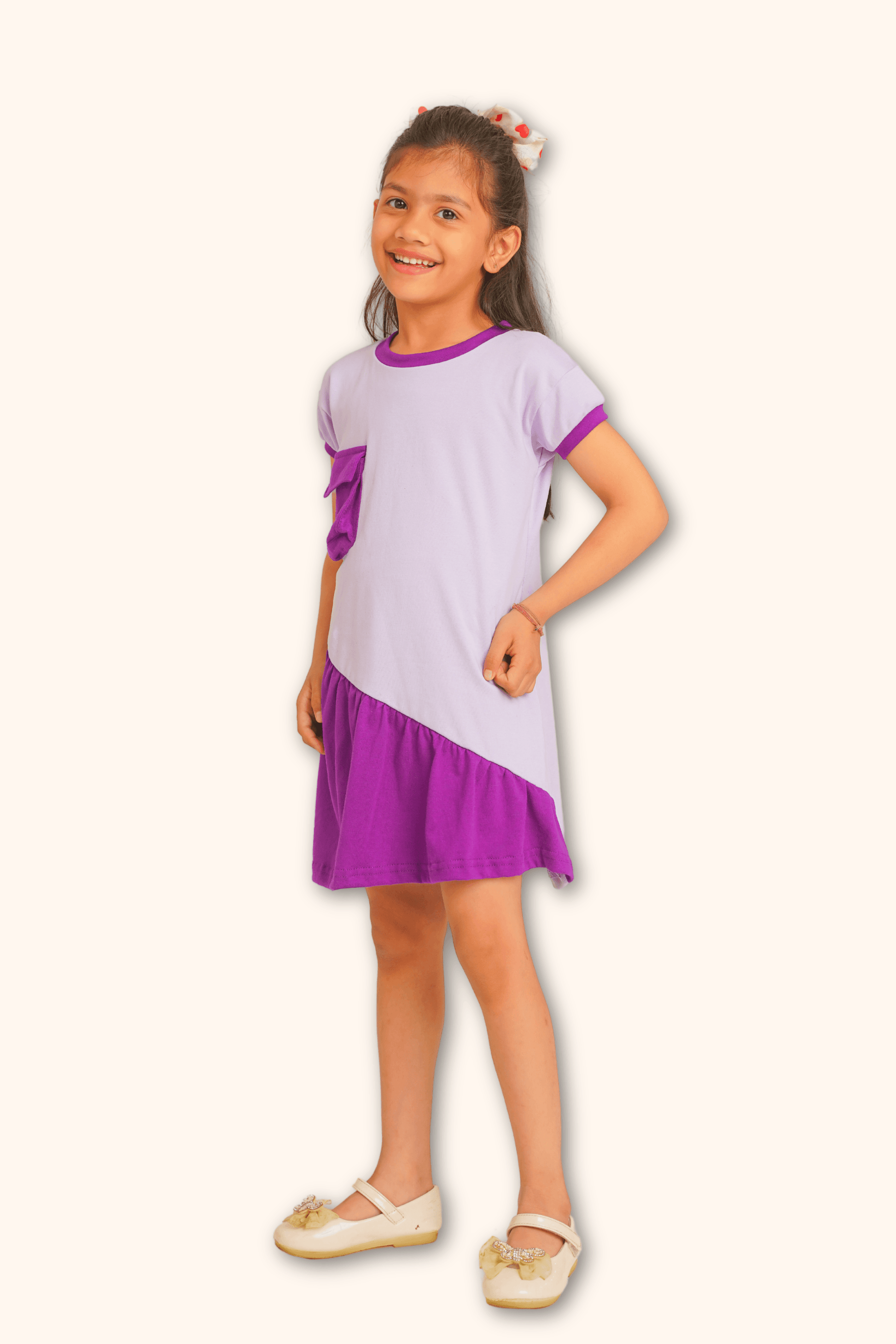 Girls 100% Cotton Knit Lavender Purple Dress with 3D pocket - Peekaaboo Kids - Below 1000, Dress, Girls