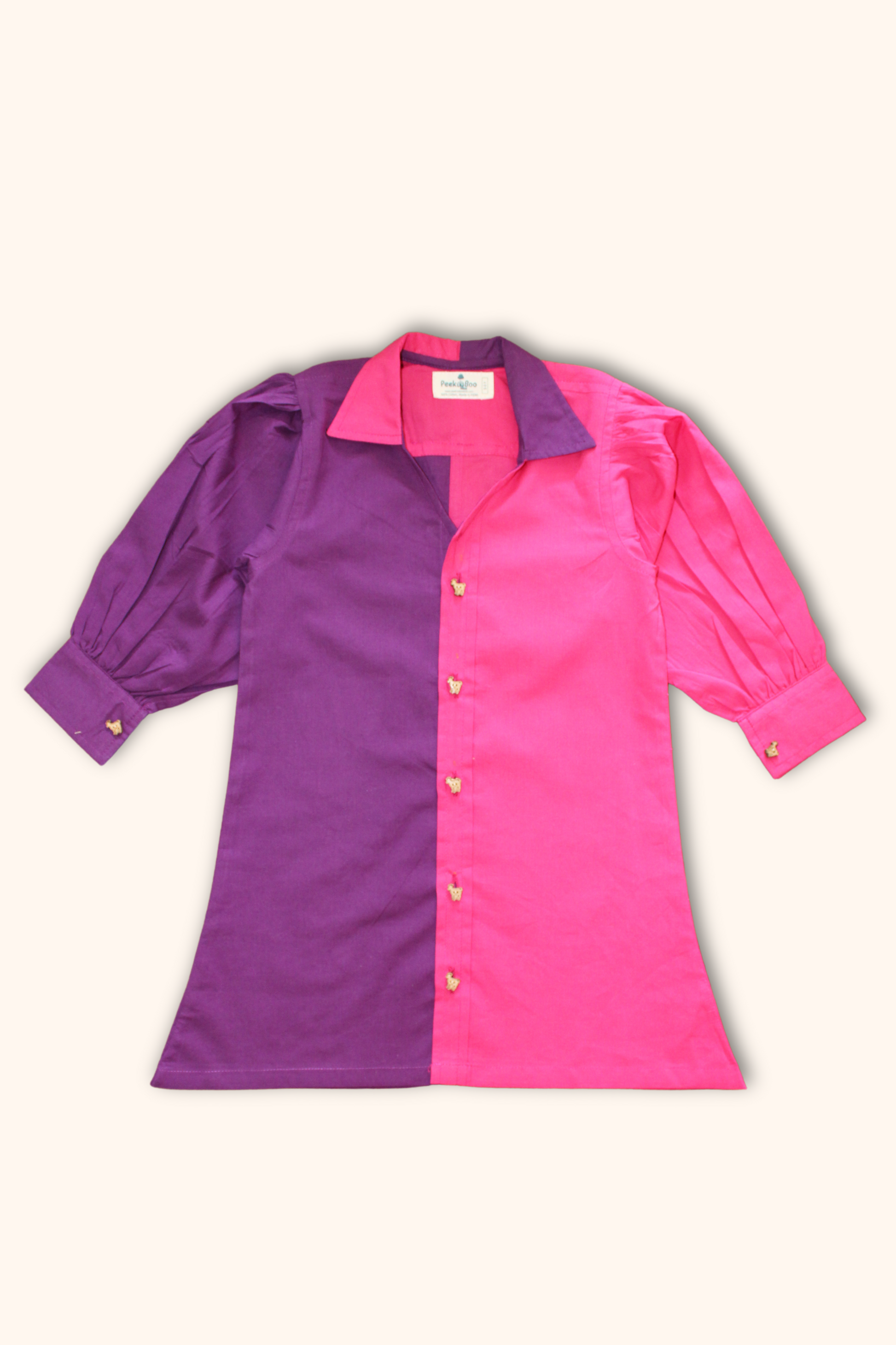 Girls Pure Cotton Color Block Dress with Collar - Pink & Purple - Peekaaboo Kids - Below 1000, Dress, Featured, Girls