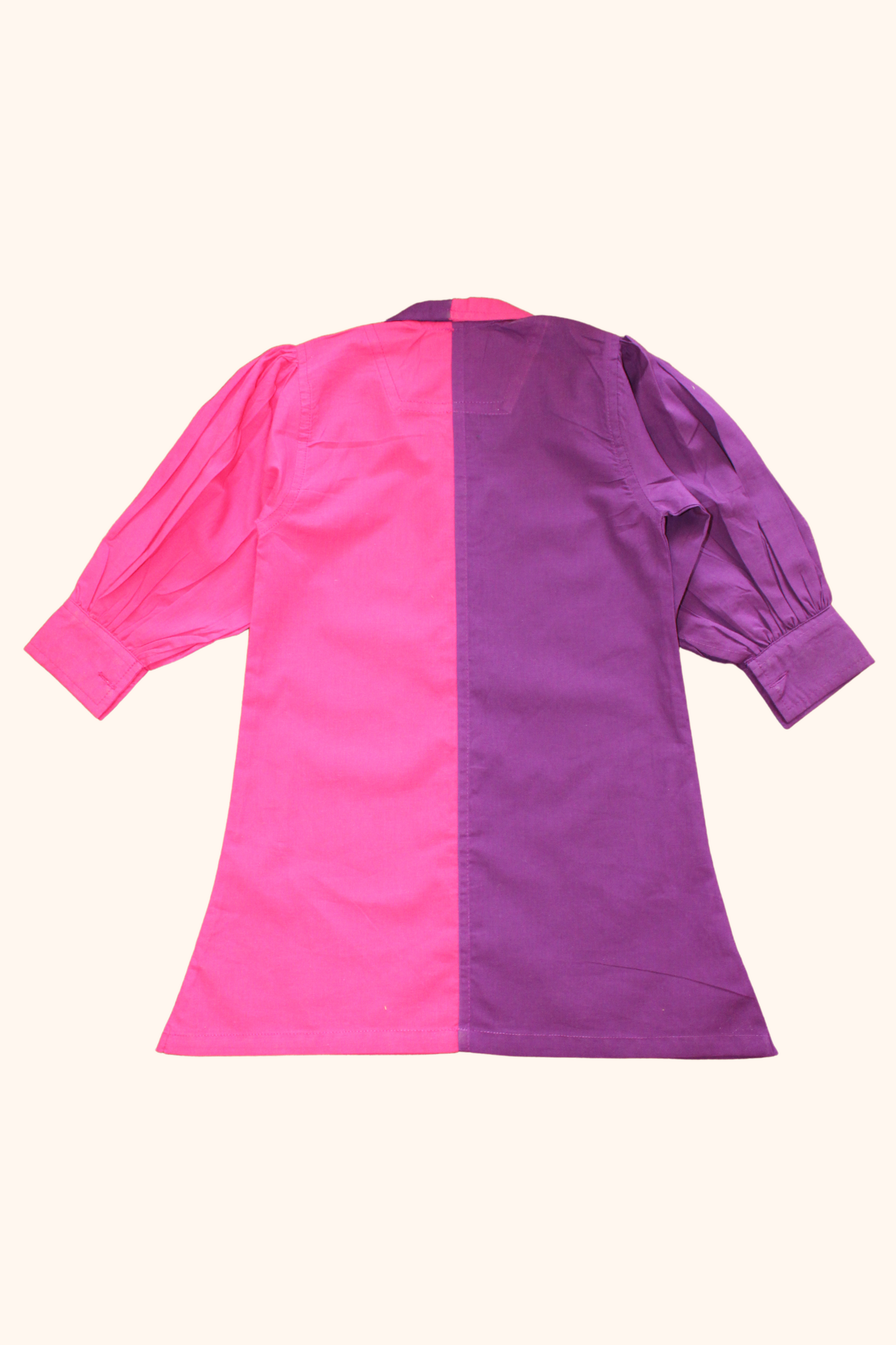 Girls Pure Cotton Color Block Dress with Collar - Pink & Purple - Peekaaboo Kids - Below 1000, Dress, Featured, Girls