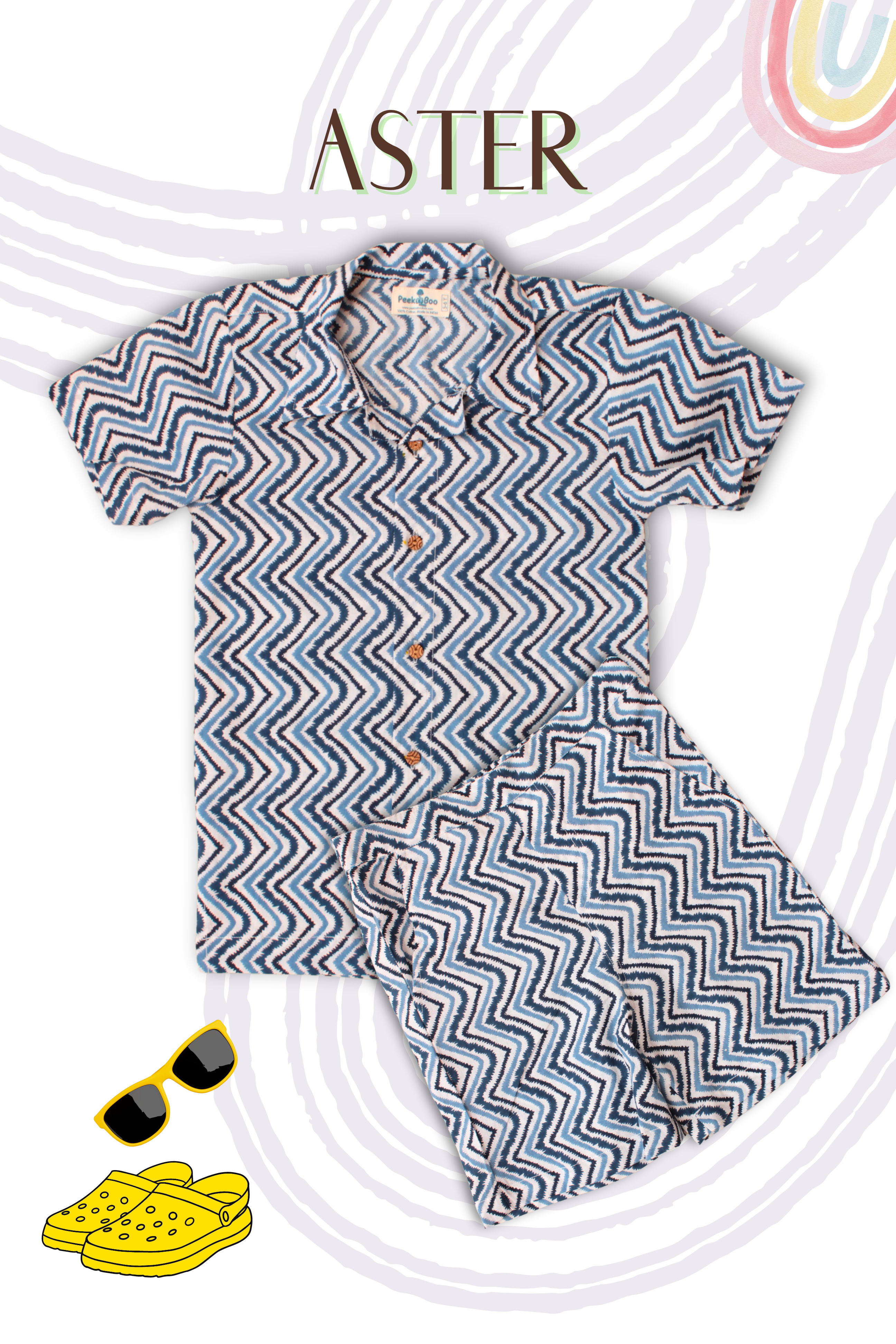 Boys Aster Pure Cotton Printed Clothing Set - Blue