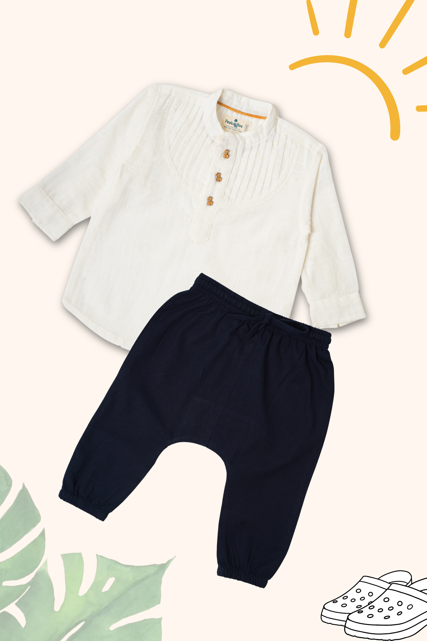 Boys Pure Cotton Clothing Set - White Pintuck Shirt & Miyani Pants