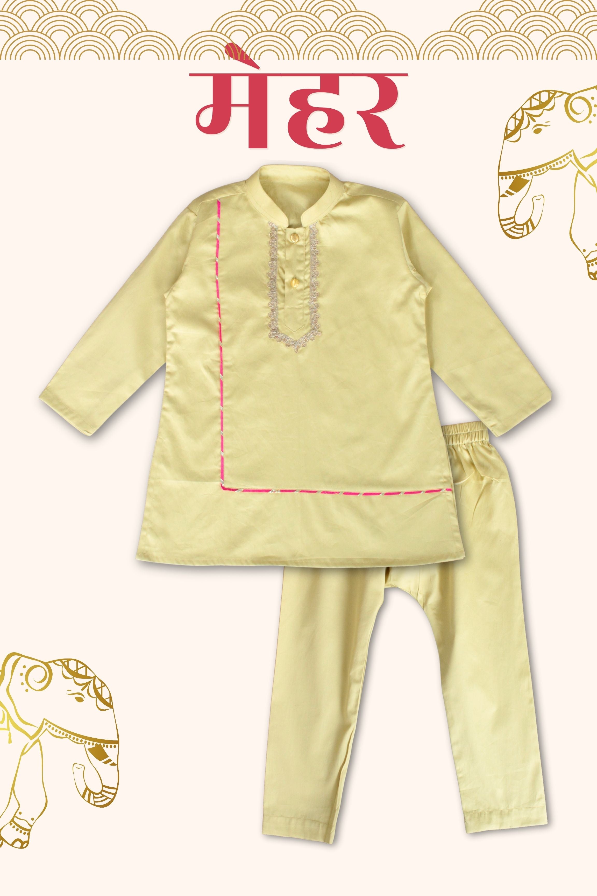 Boys Meher Kurta Pant ethnic clothing set - Pista Green
