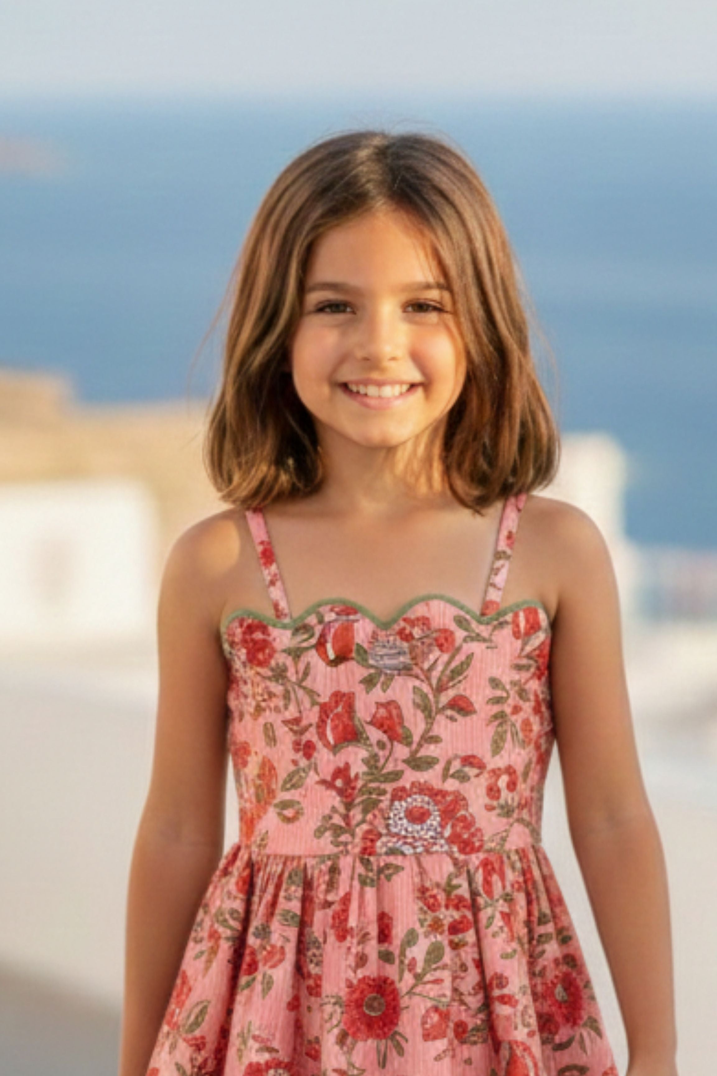 Girls Wave Pure Cotton sleeveless fit & flare dress - Peach