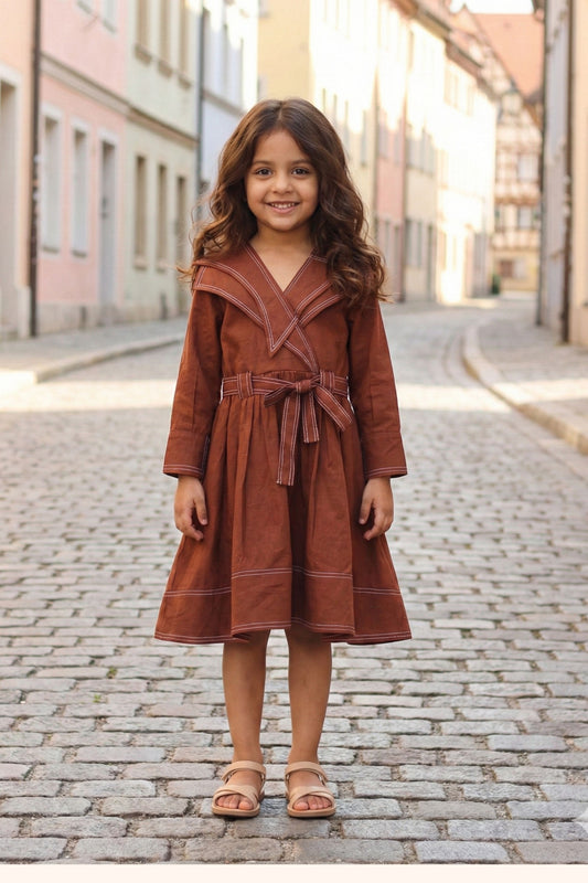 Girls Rebel Pure Cotton Denim style dress - Rust