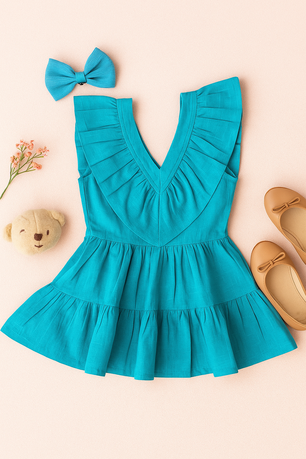 Girls Saba Backless Party Wear Dress - Turquoise