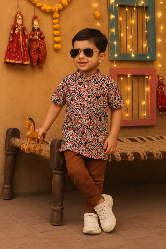 Boys Amer Pure Cotton Printed Clothing Set - Brown