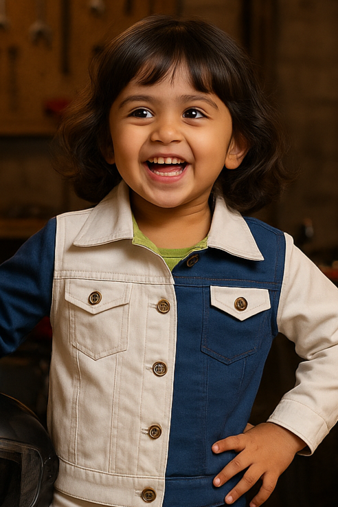Girls Casablanca Color Block Shacket with Pants Set - Blue & Grey