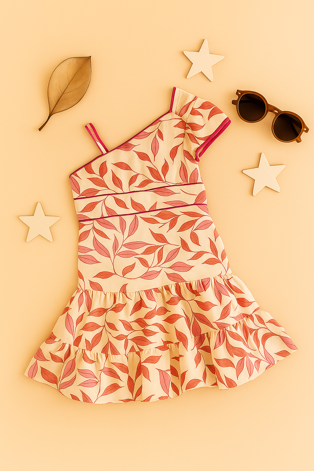 Girls Roohani Cotton Printed Long Dress - Peach