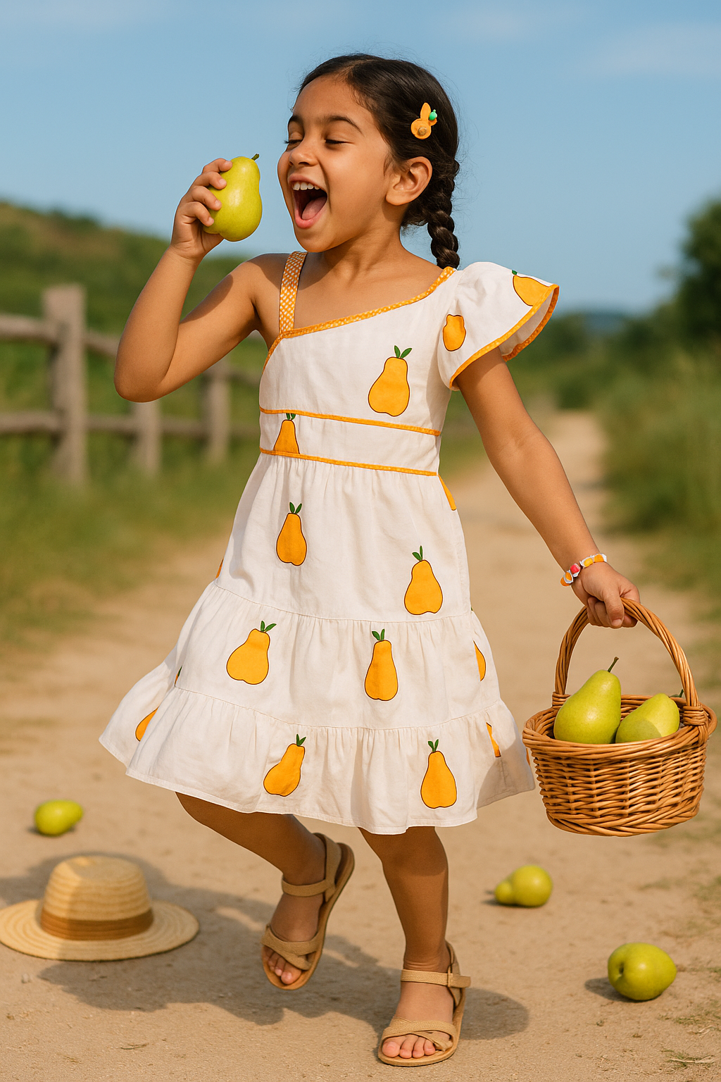 Girls Roohani Handblock printed long dress - White