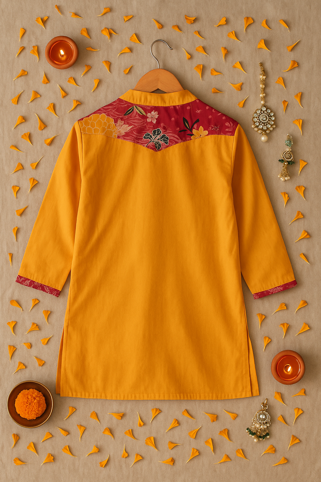 Boys Imarti Color block Kurta and pants set - Yellow