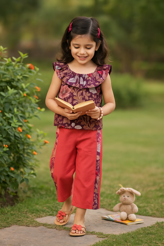Girls Amazon Pure Cotton Clothing Set - Purple & Rust