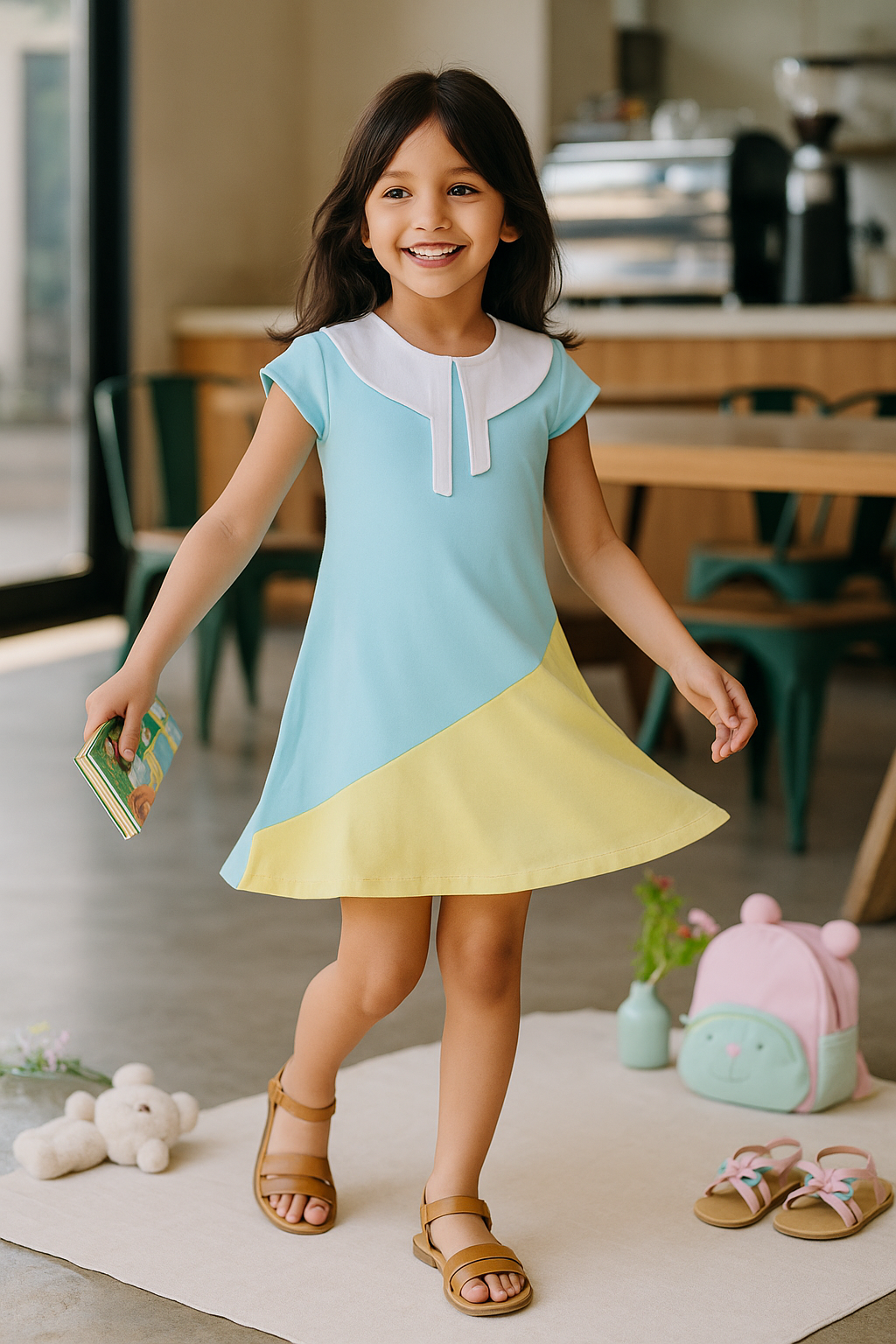Girls Rachel Summer Knit Dress - Blue & Yellow
