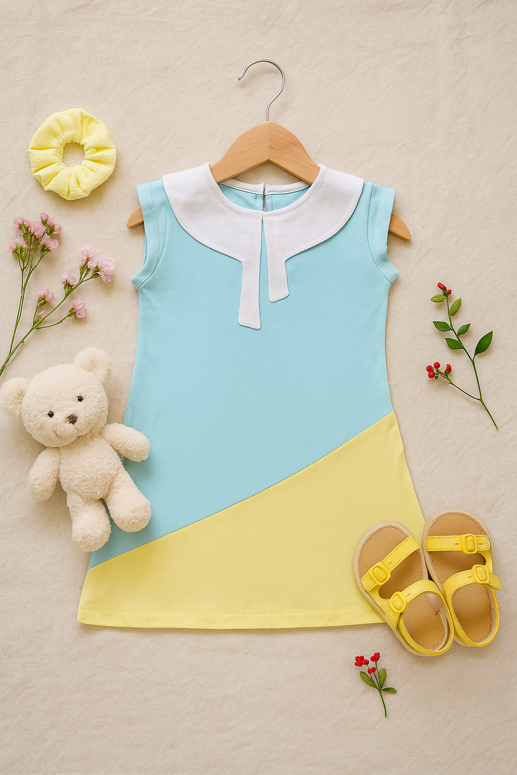 Girls Rachel Summer Knit Dress - Blue & Yellow