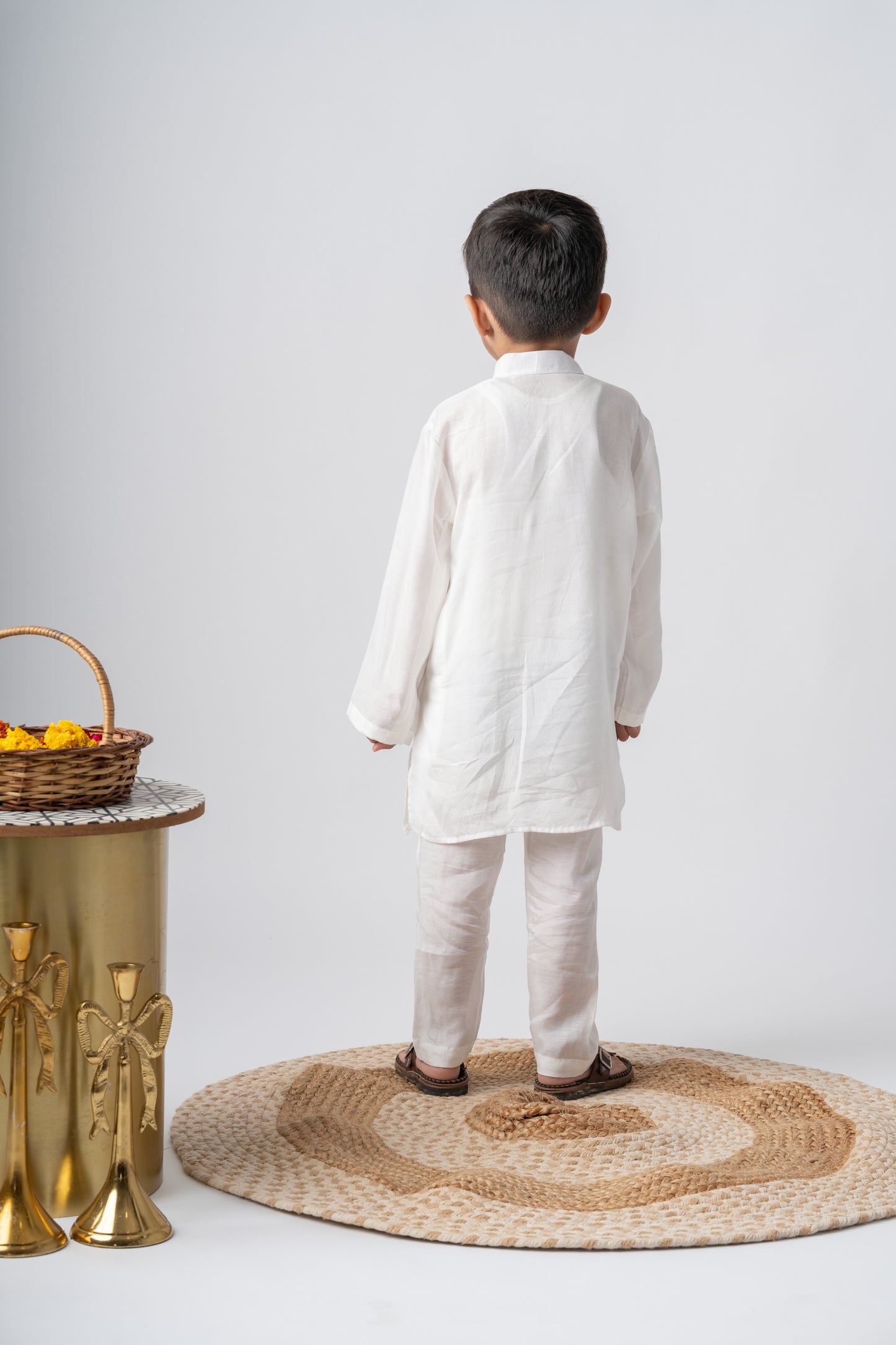 Boys Silk Handpainted Kurta Pant ethnic clothing set - Pastel Petals
