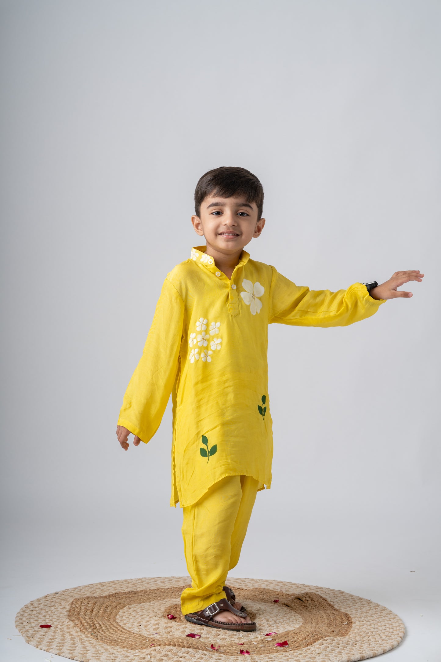 Boys Silk Handpainted Kurta Pant ethnic clothing set - Sunlit Blossoms