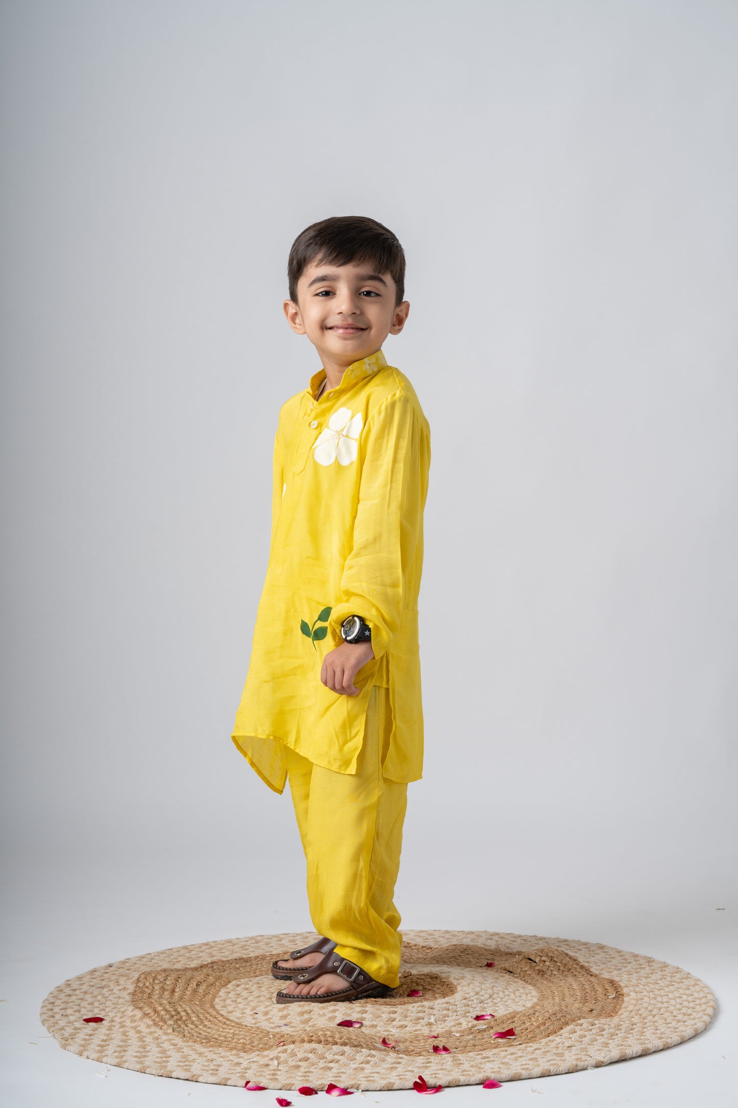 Boys Silk Handpainted Kurta Pant ethnic clothing set - Sunlit Blossoms