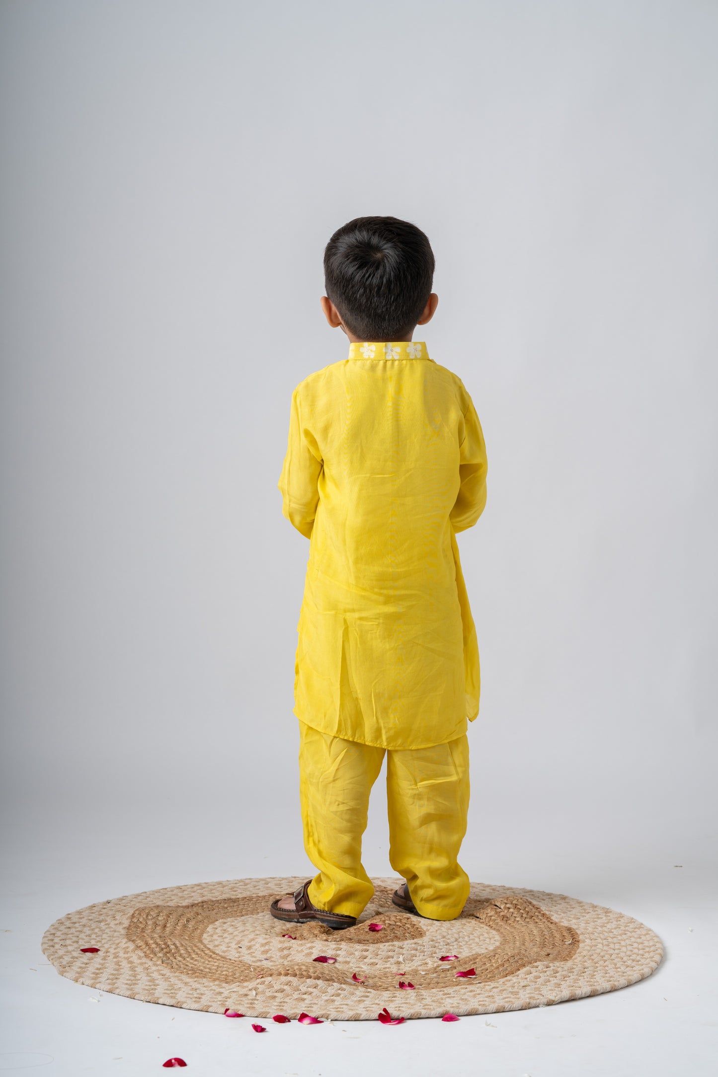 Boys Silk Handpainted Kurta Pant ethnic clothing set - Sunlit Blossoms