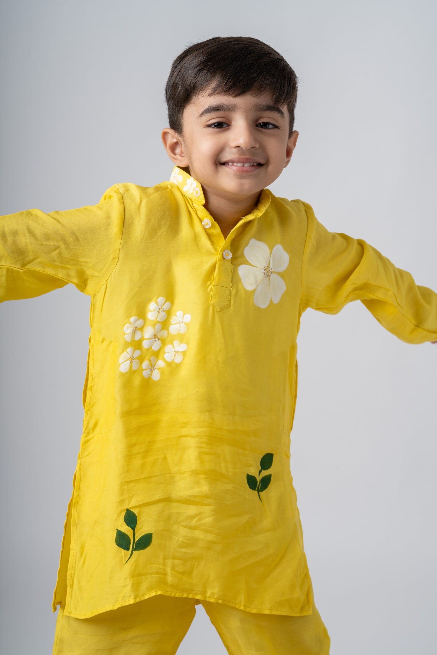 Boys Silk Handpainted Kurta Pant ethnic clothing set - Sunlit Blossoms